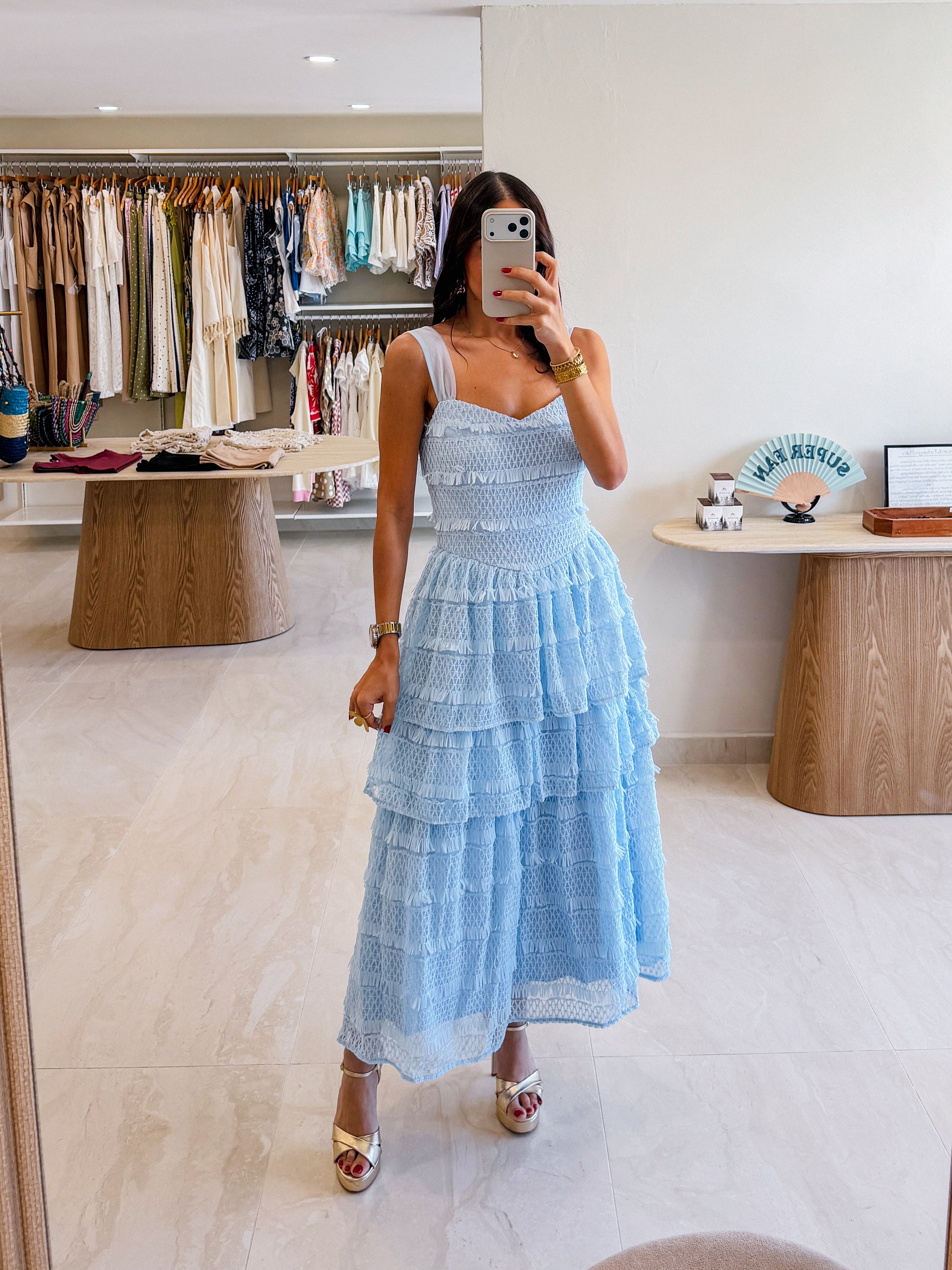 FABIANA ICE BLUE RUFFLE MAXI DRESS