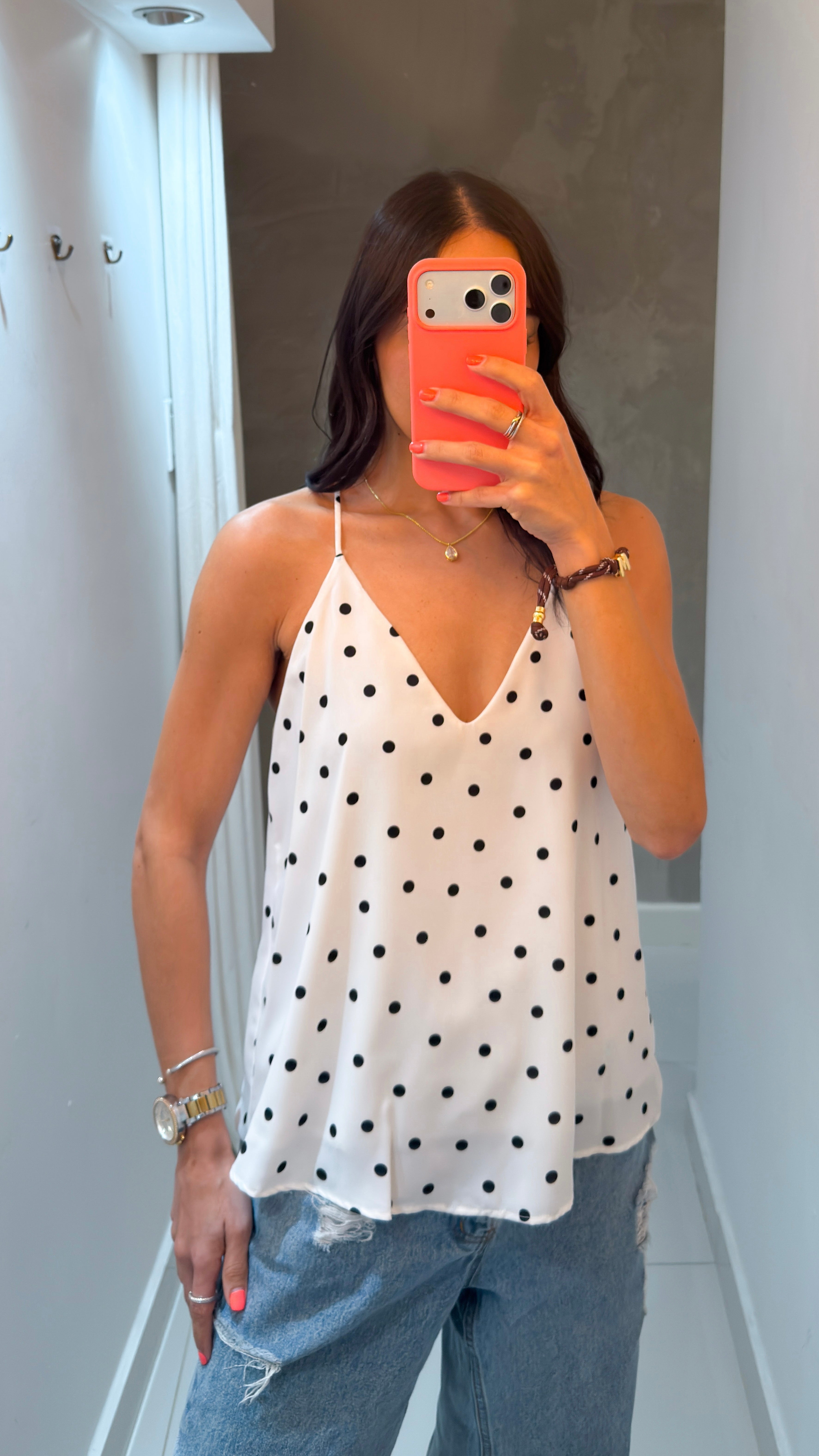 CECILIA WHITE POLKA DOT CAMI