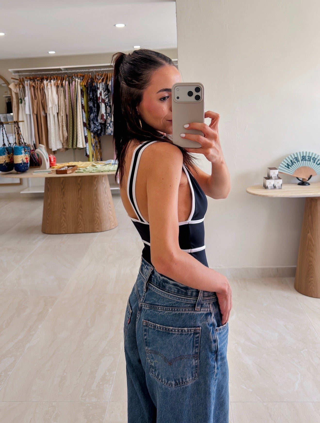 CONTRAST BLACK BODYSUIT