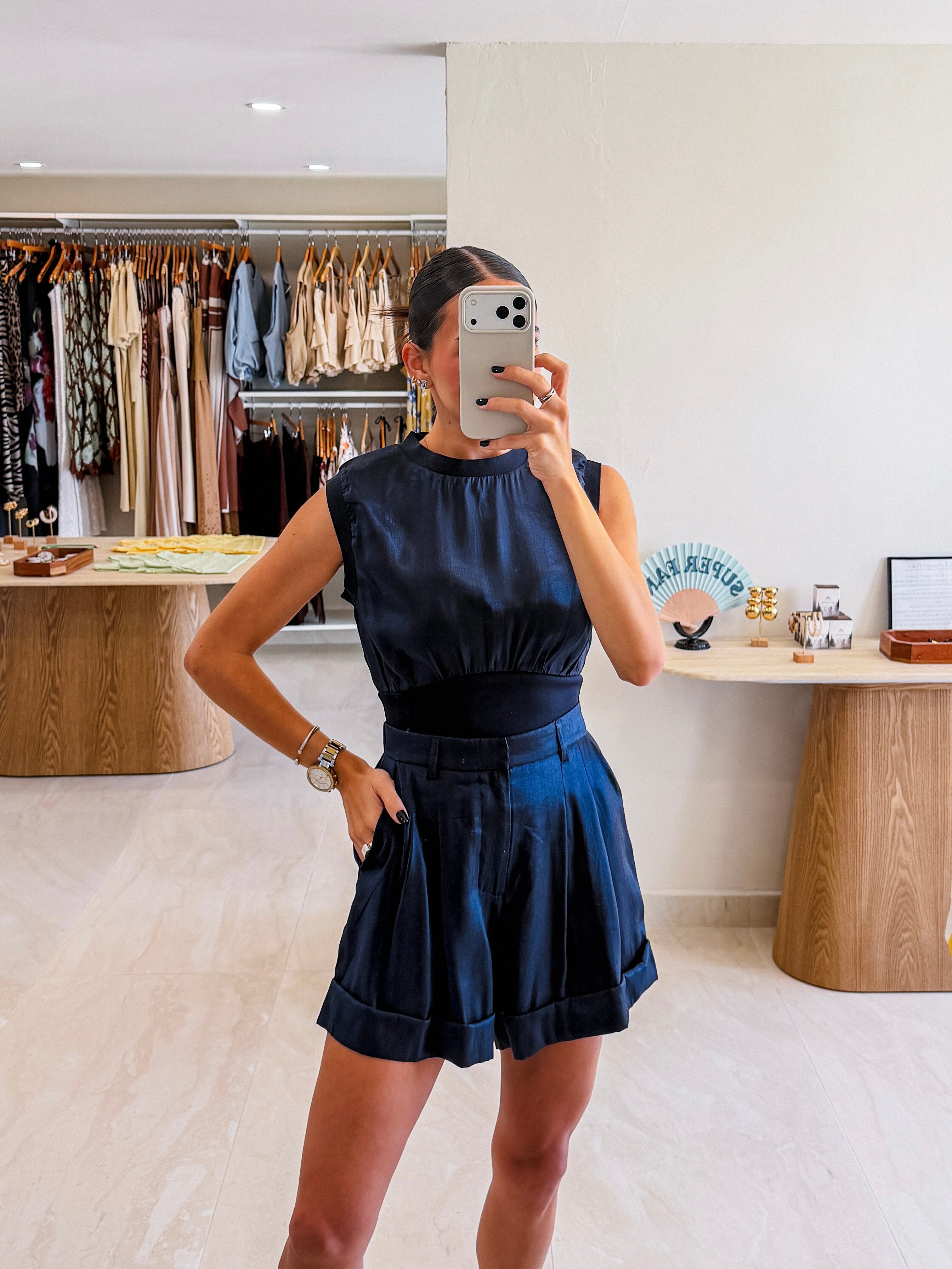 VANESSA NAVY BLUE SHORTS SET
