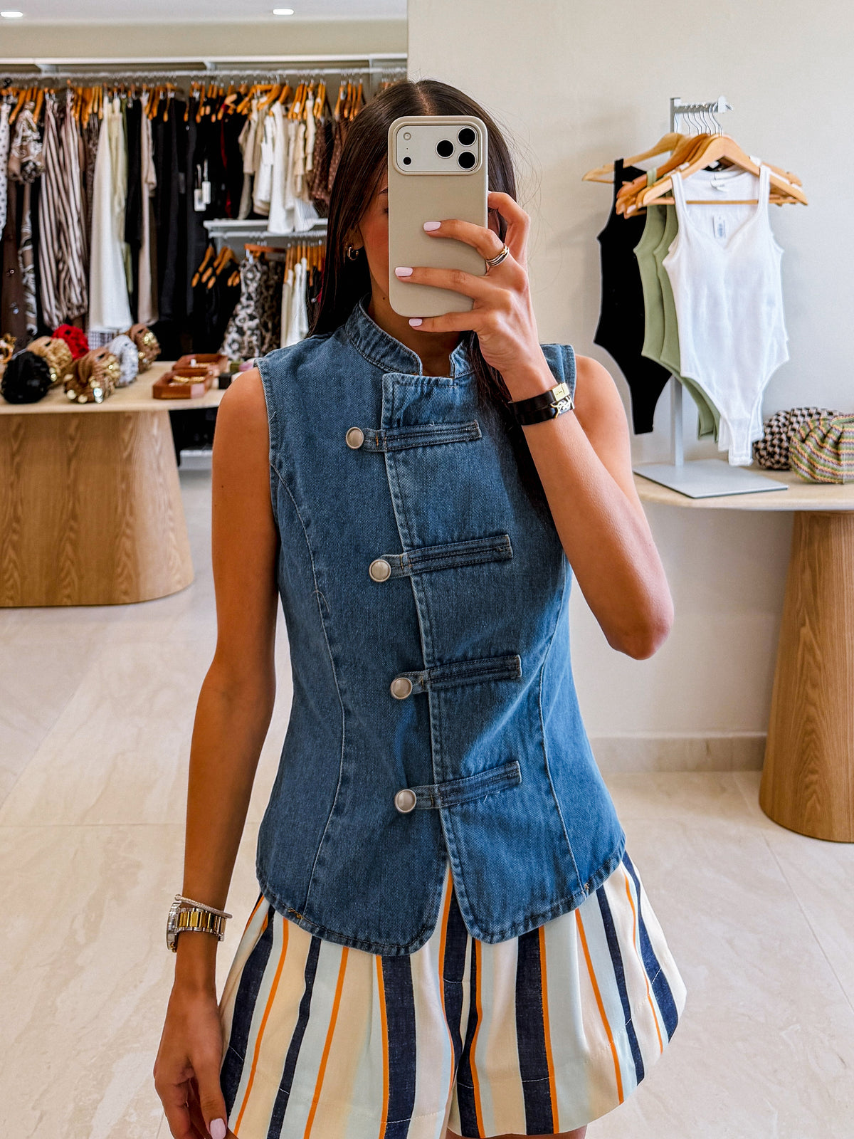 MARIANNA LIGHT DENIM BUTTONED TOP