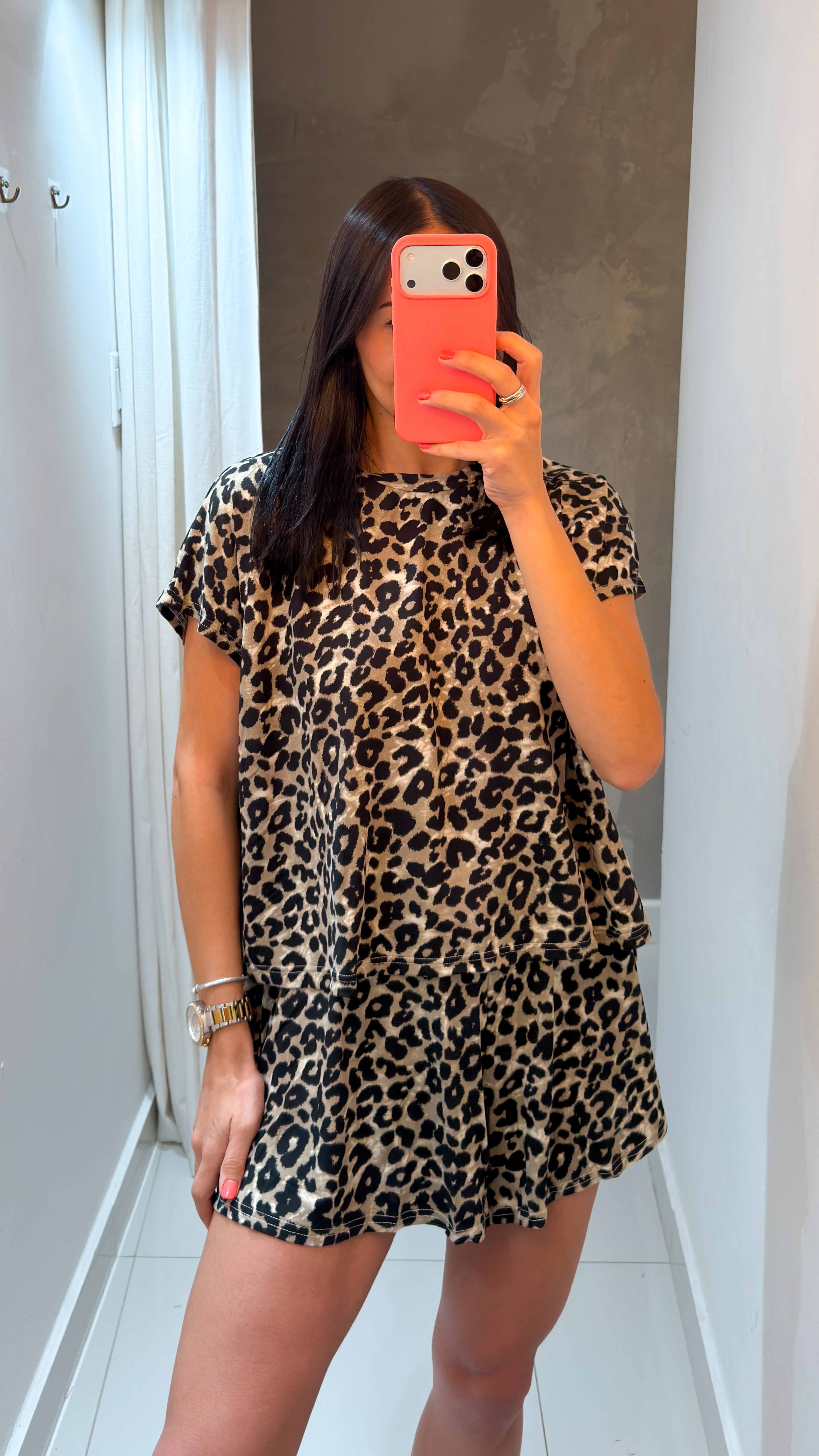 ANAHI LEOPARD SOFT TOUCH KNIT SHORTS SET