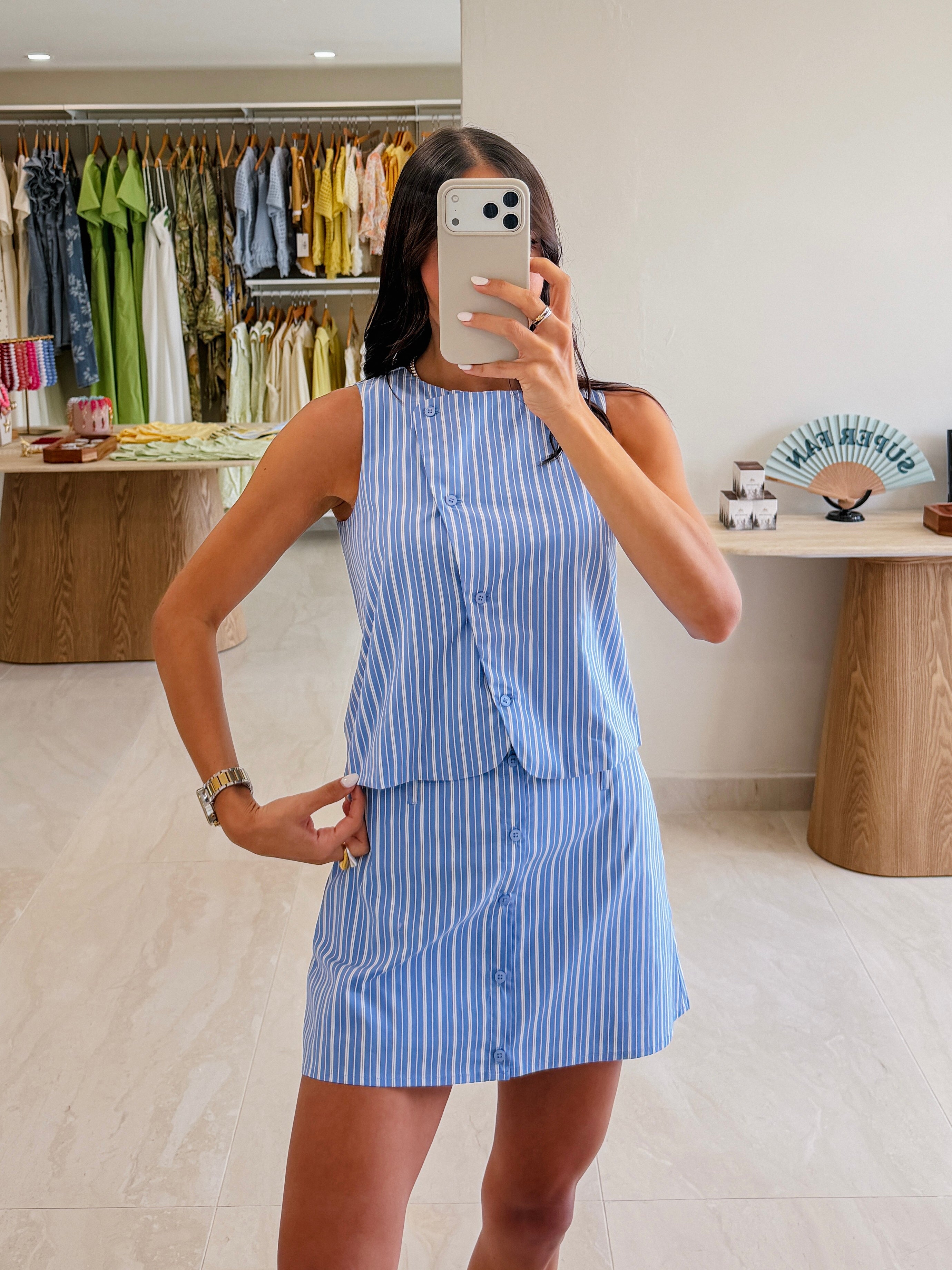 IRINA BLUE PINSTRIPE SKORT SET