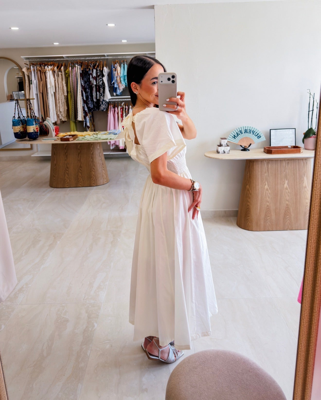 IVORY SMOCK WAIST SHORT SLEEVE MAXI DRESS