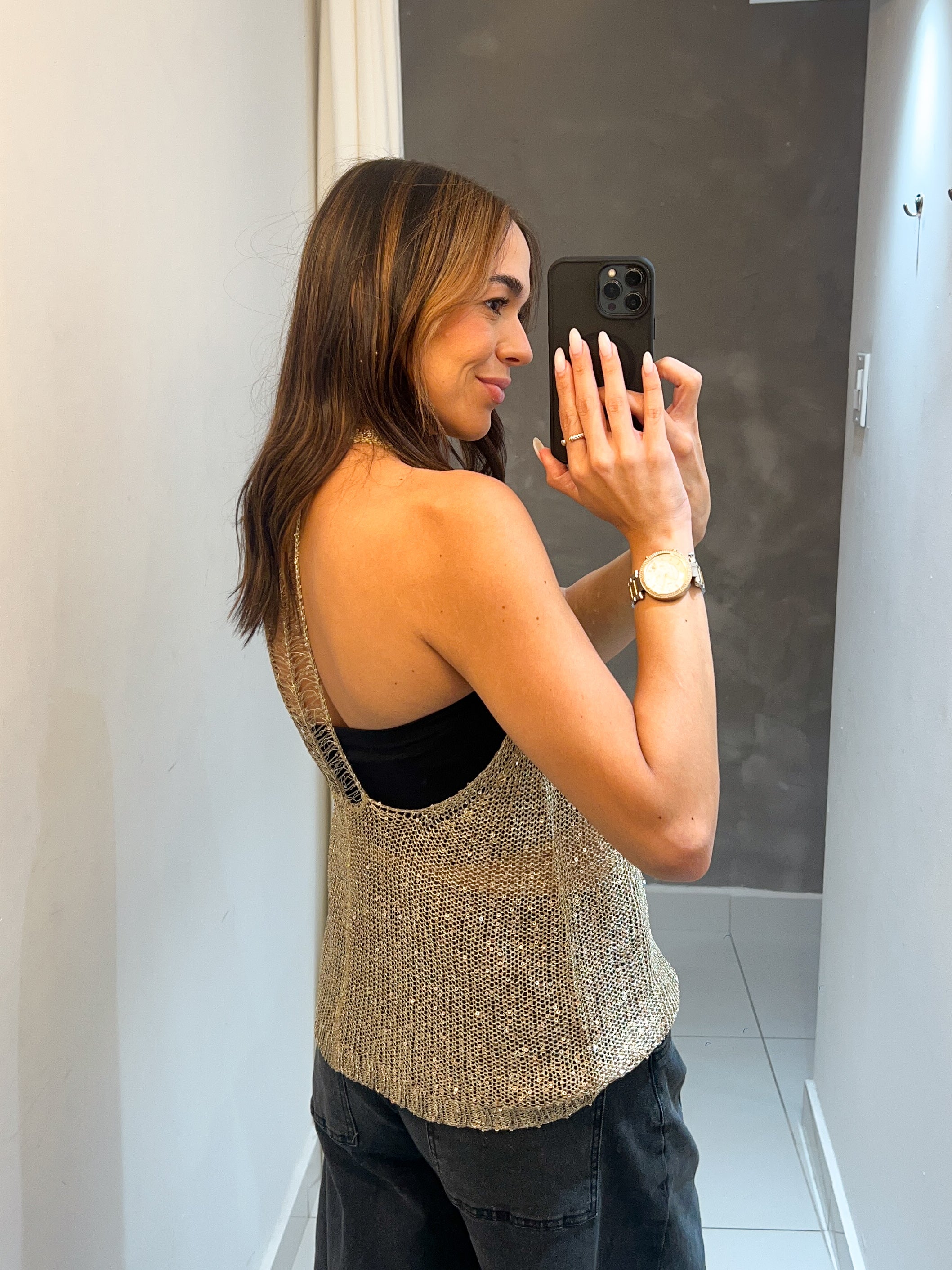 SOFIA KNIT SEQUINS TOP IN GOLD