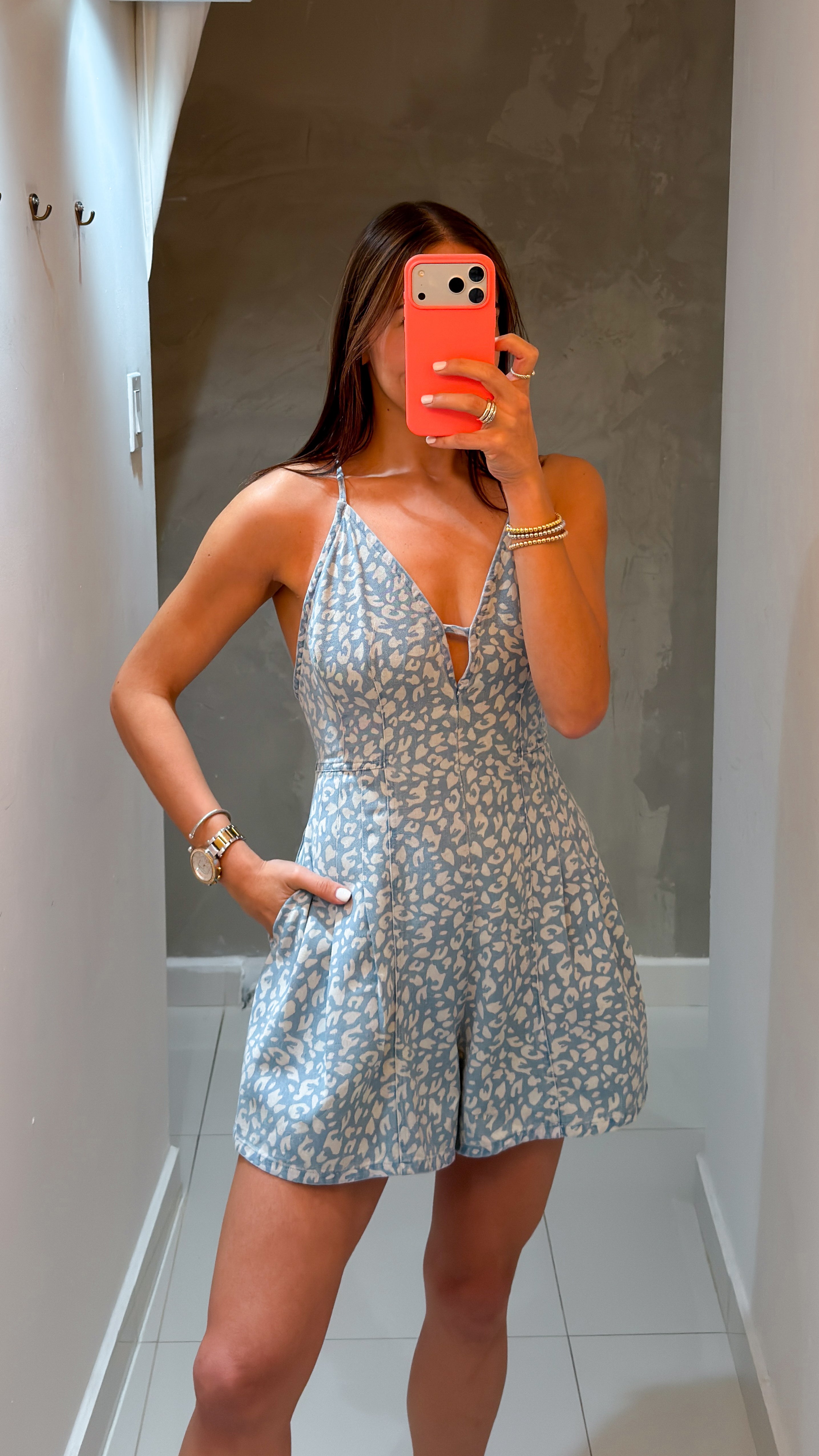 LOLA ANIMAL PRINT DENIM ROMPER