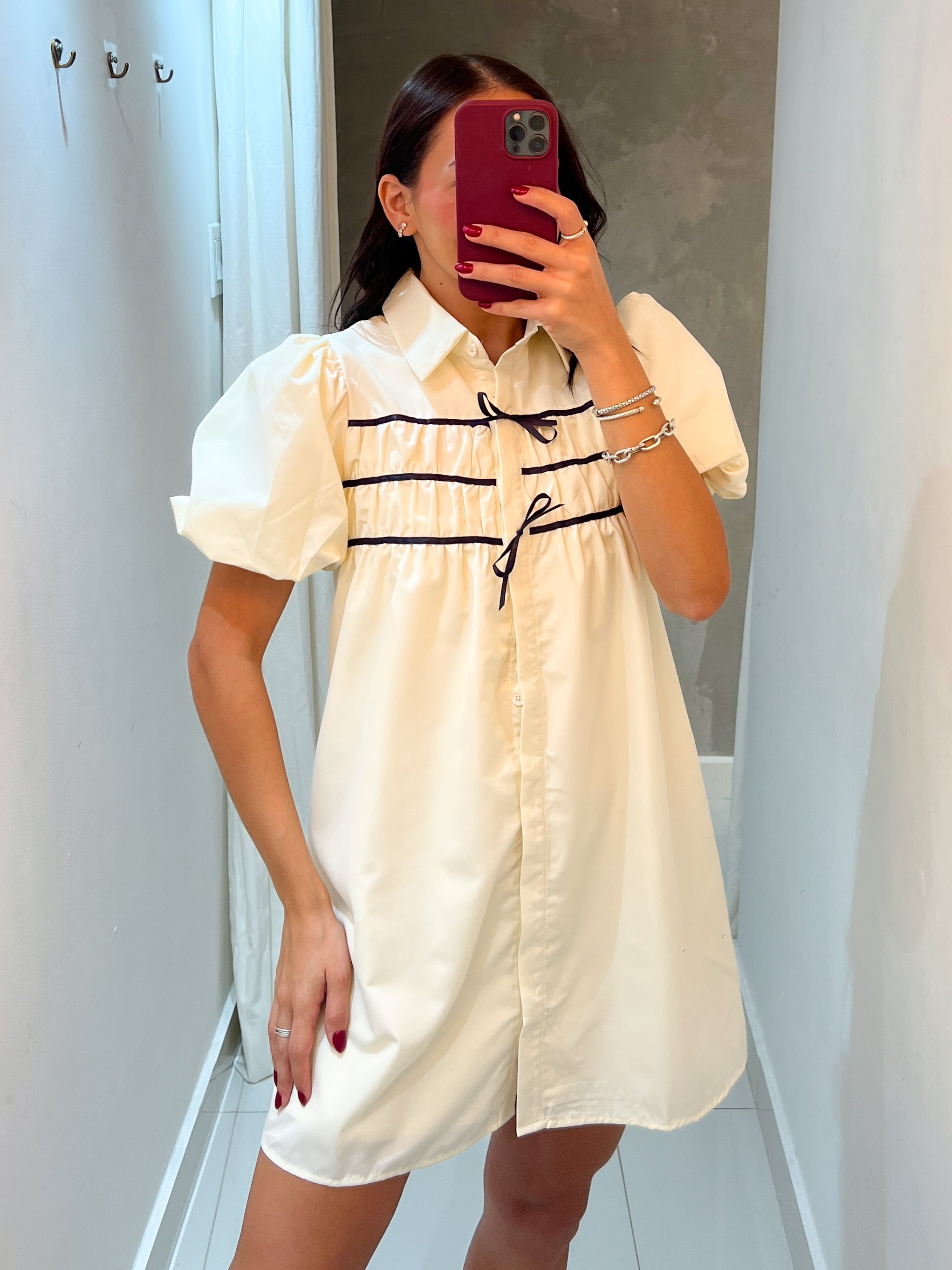 ISIS BLUE RIBBON PUFF SLEEVE DRESS