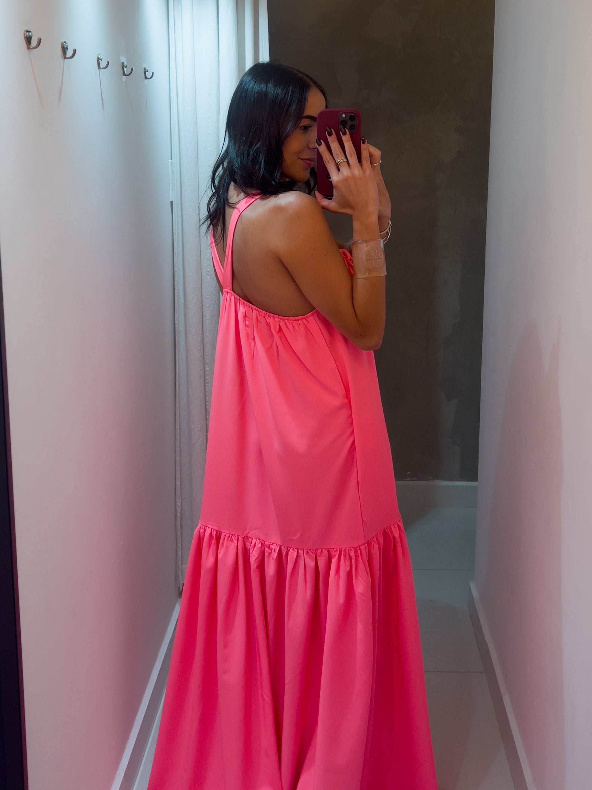 MARIETTA NEON PINK CHAIN MAXI DRESS