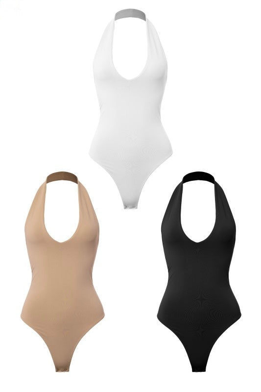 DOUBLE LAYER HALTER NECK BODYSUIT