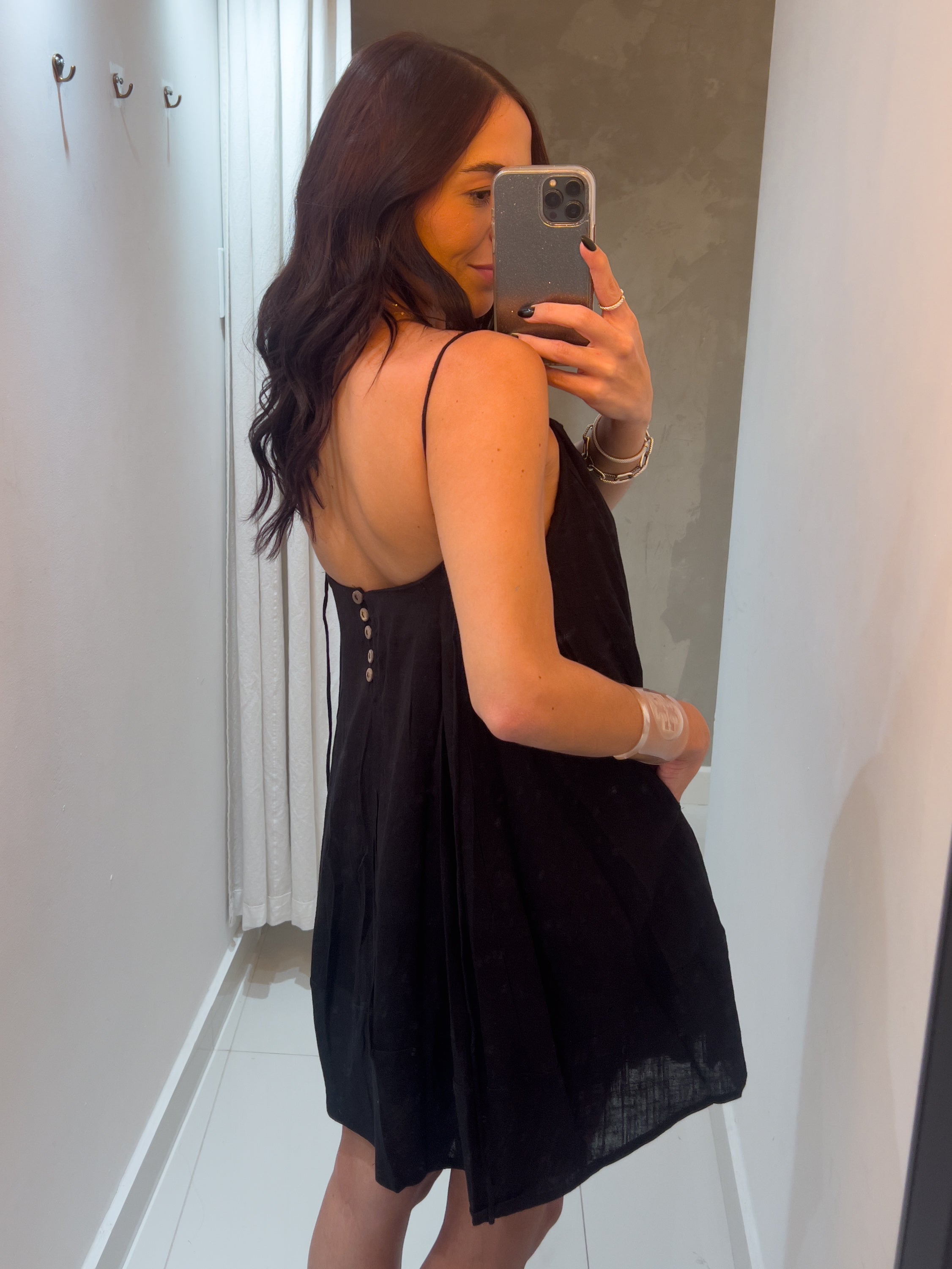 IZZIE A LINE WOVEN BLACK DRESS