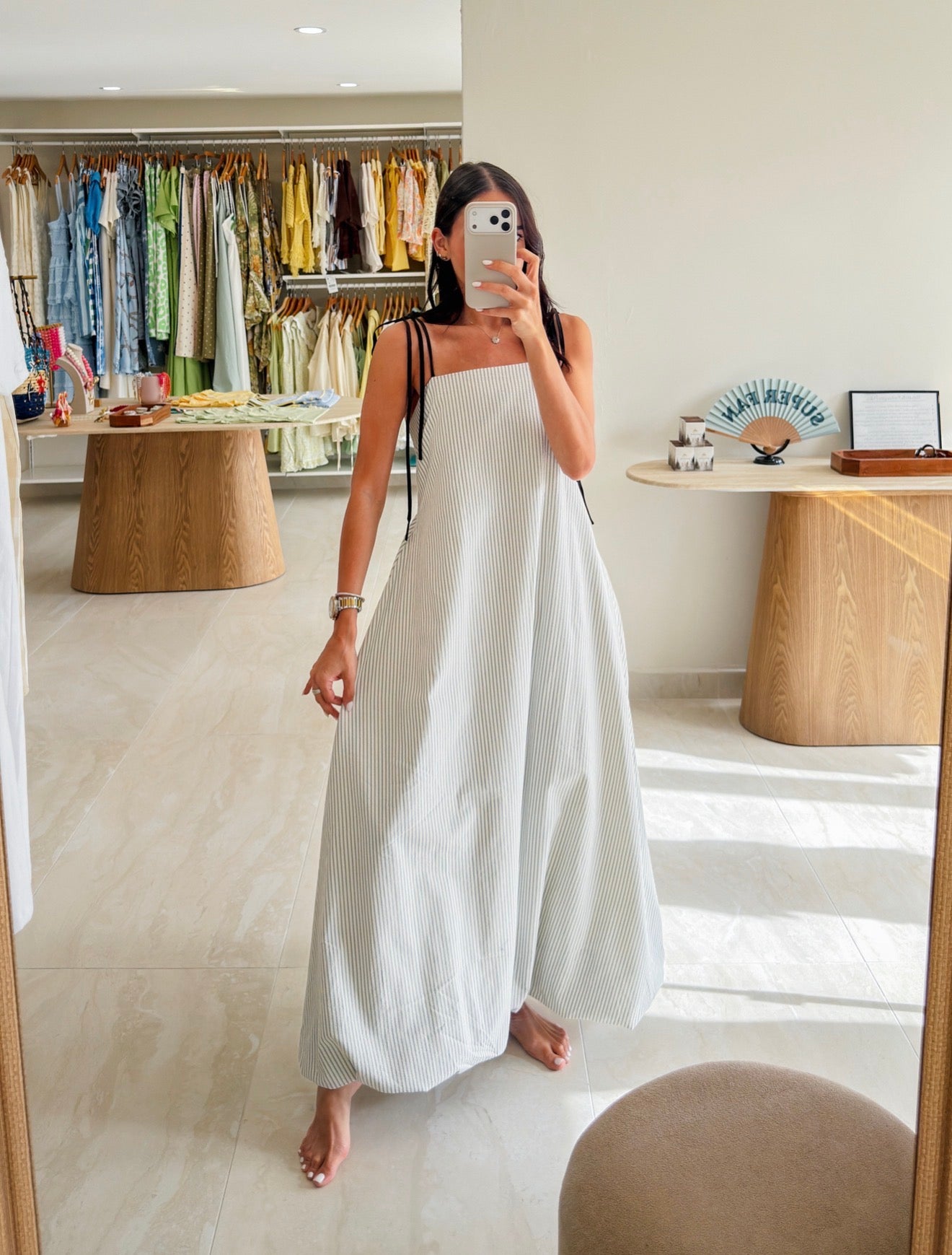 SLEEVELESS STRIPES BLACK OPEN BACK MAXI DRESS