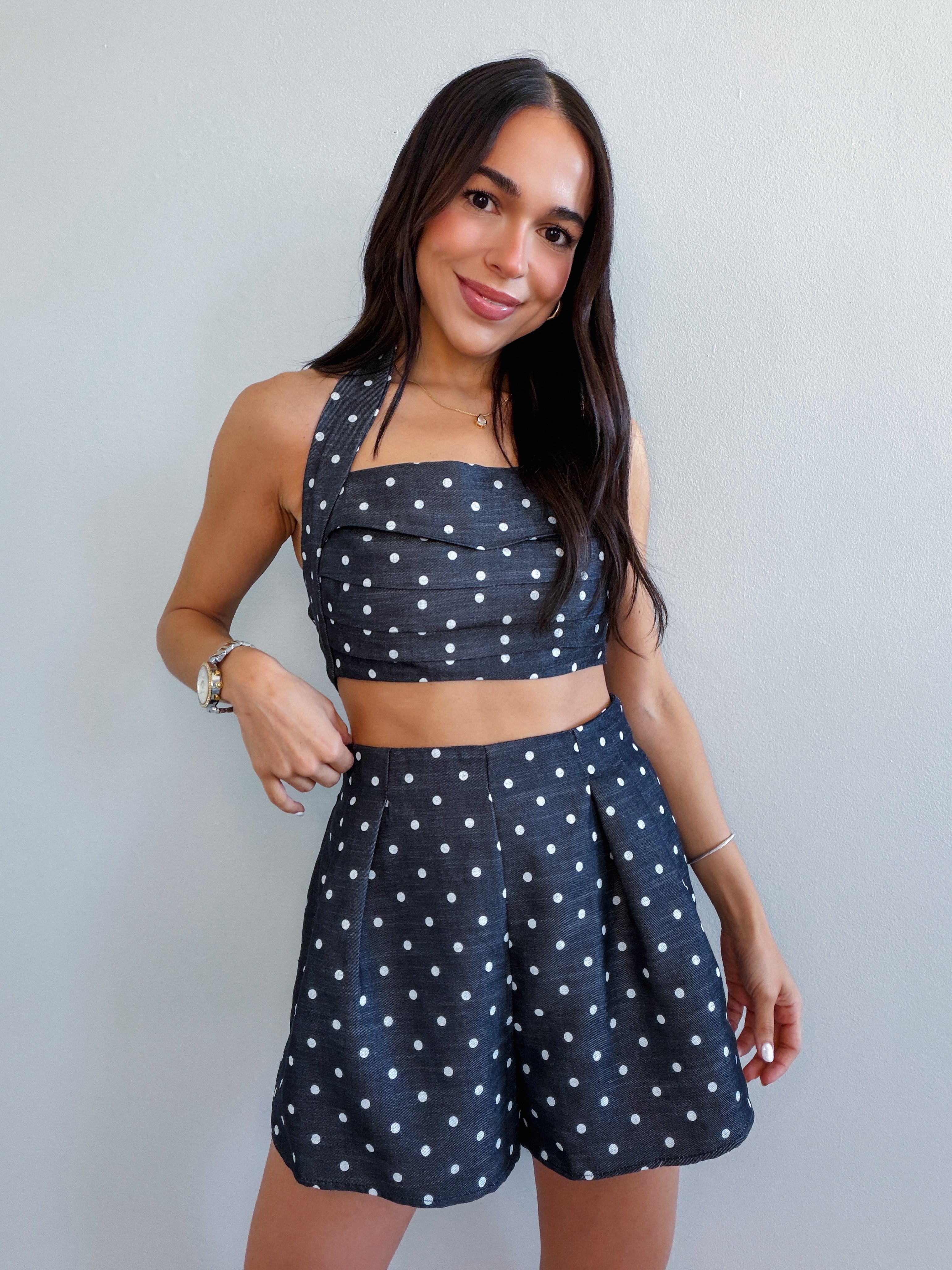 CINDY POLKA DOT DARK DENIM SET
