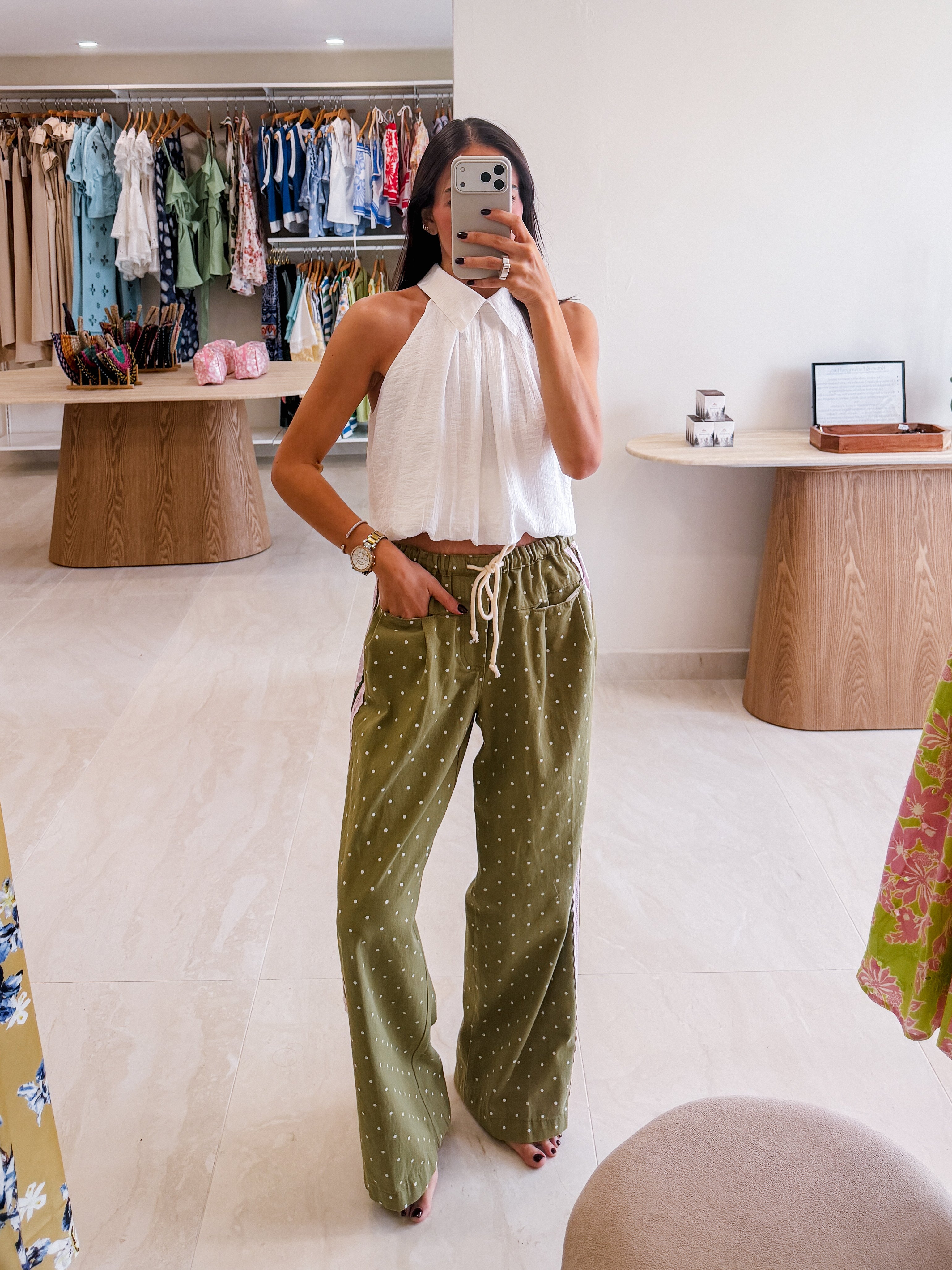 MIKA POLKA DOT OLIVE PANTS