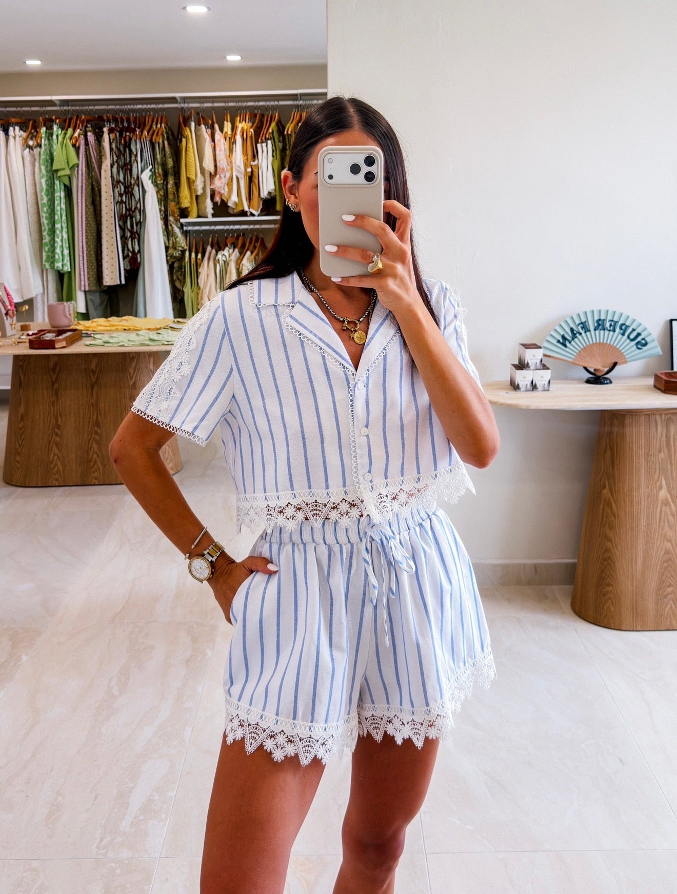 HARRIET STRIPED EMBROIDERED SHORT SET