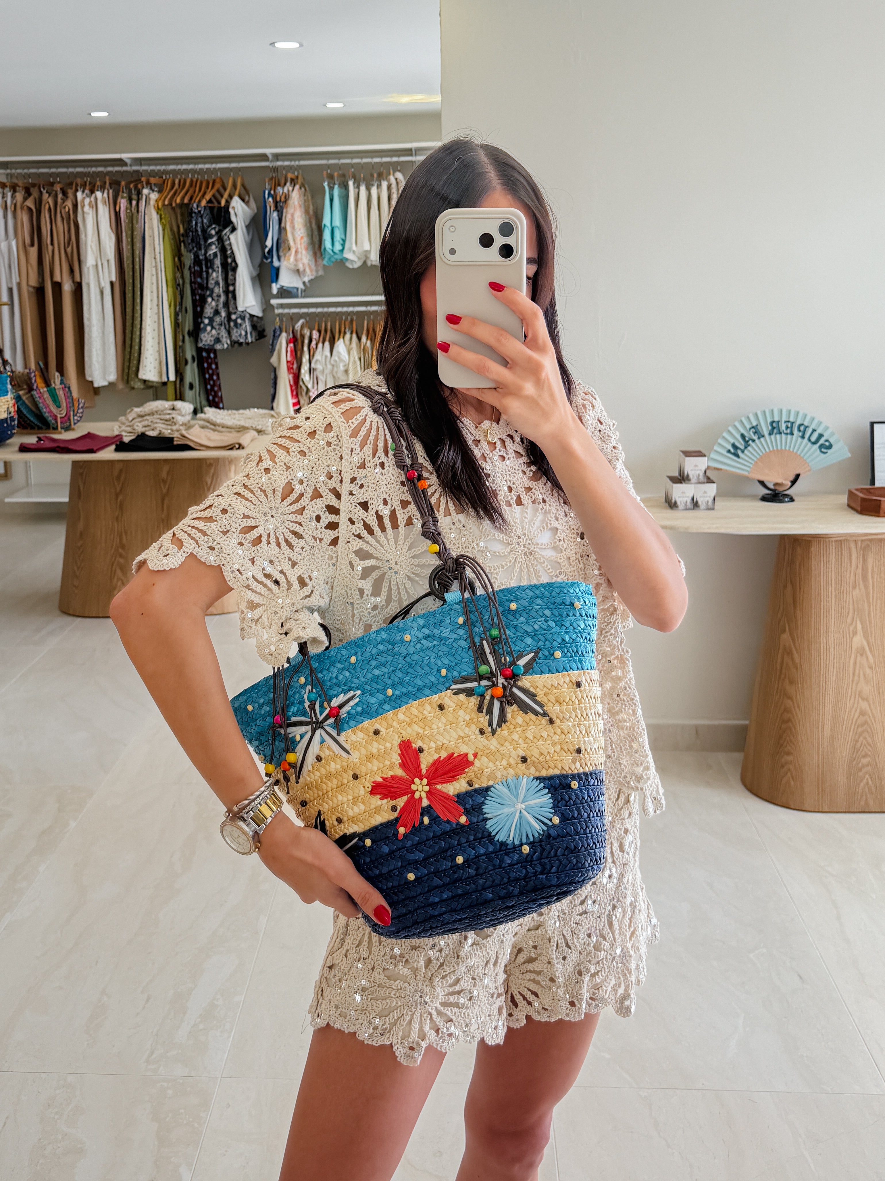 COASTAL EMBELLISHED BEACH BAG