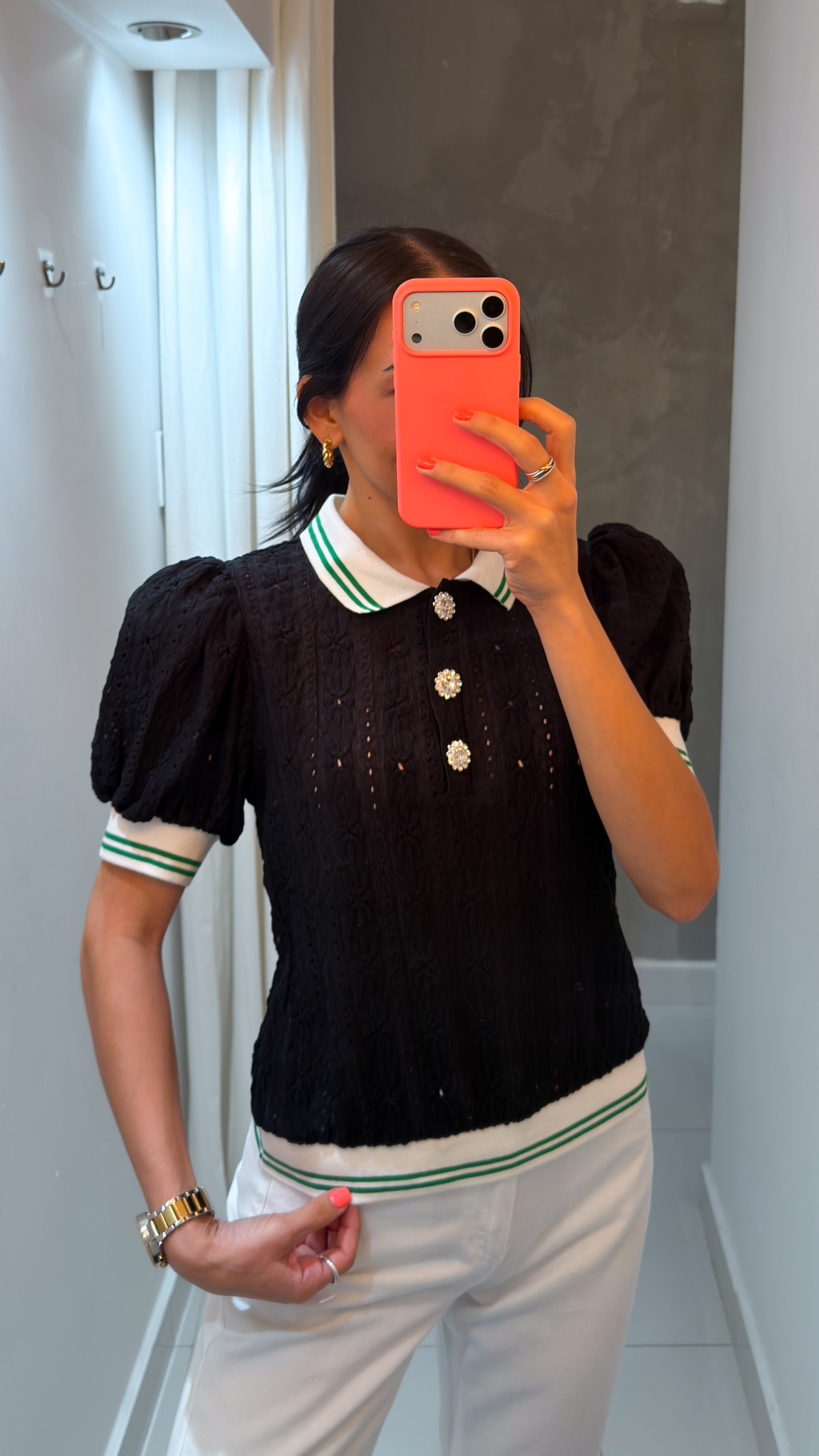 AILEEN PUFF SLEEVE STATEMENT BUTTONS EYELET BLOUSE