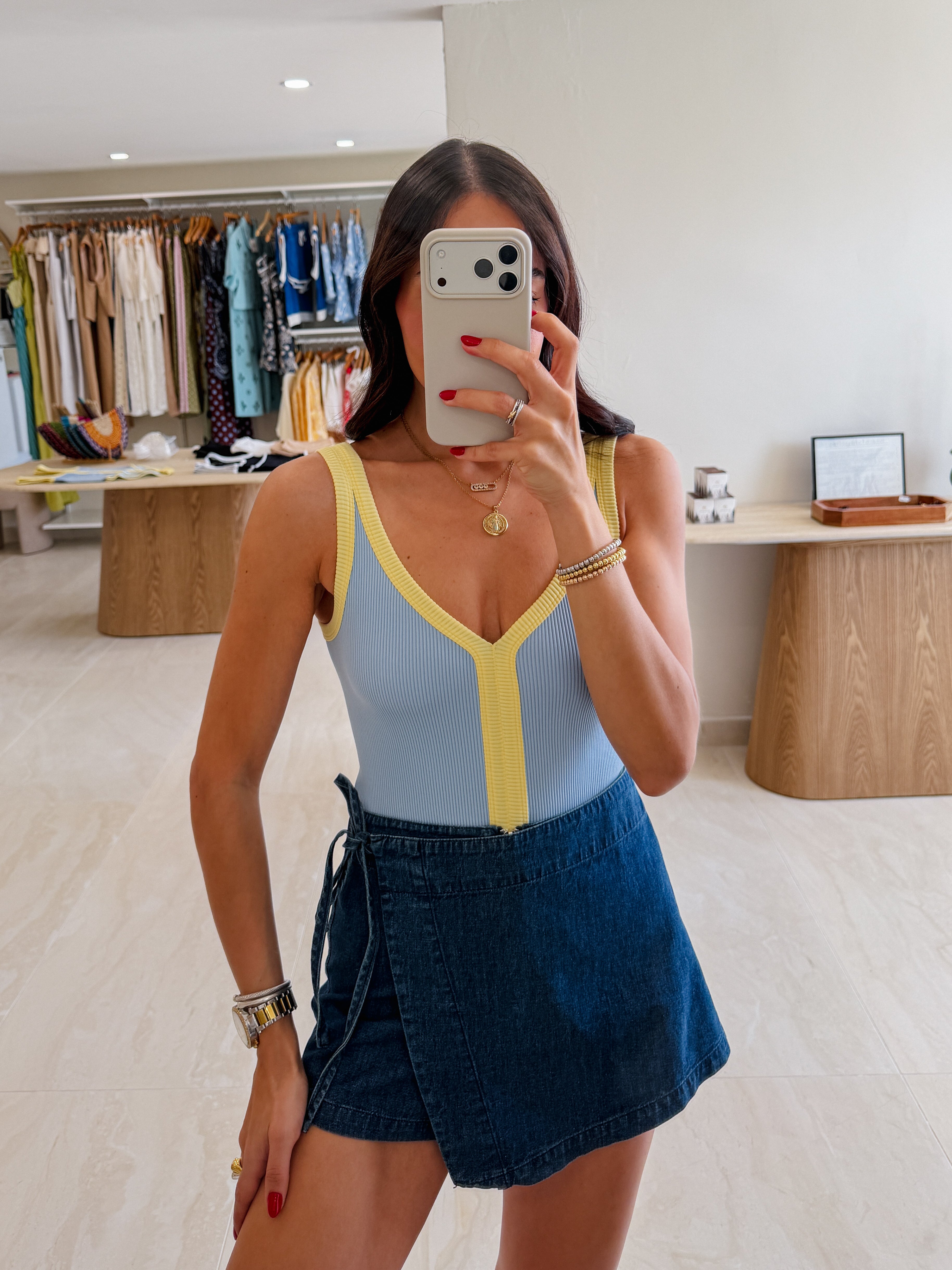 V-NECK BABY BLUE BODYSUIT