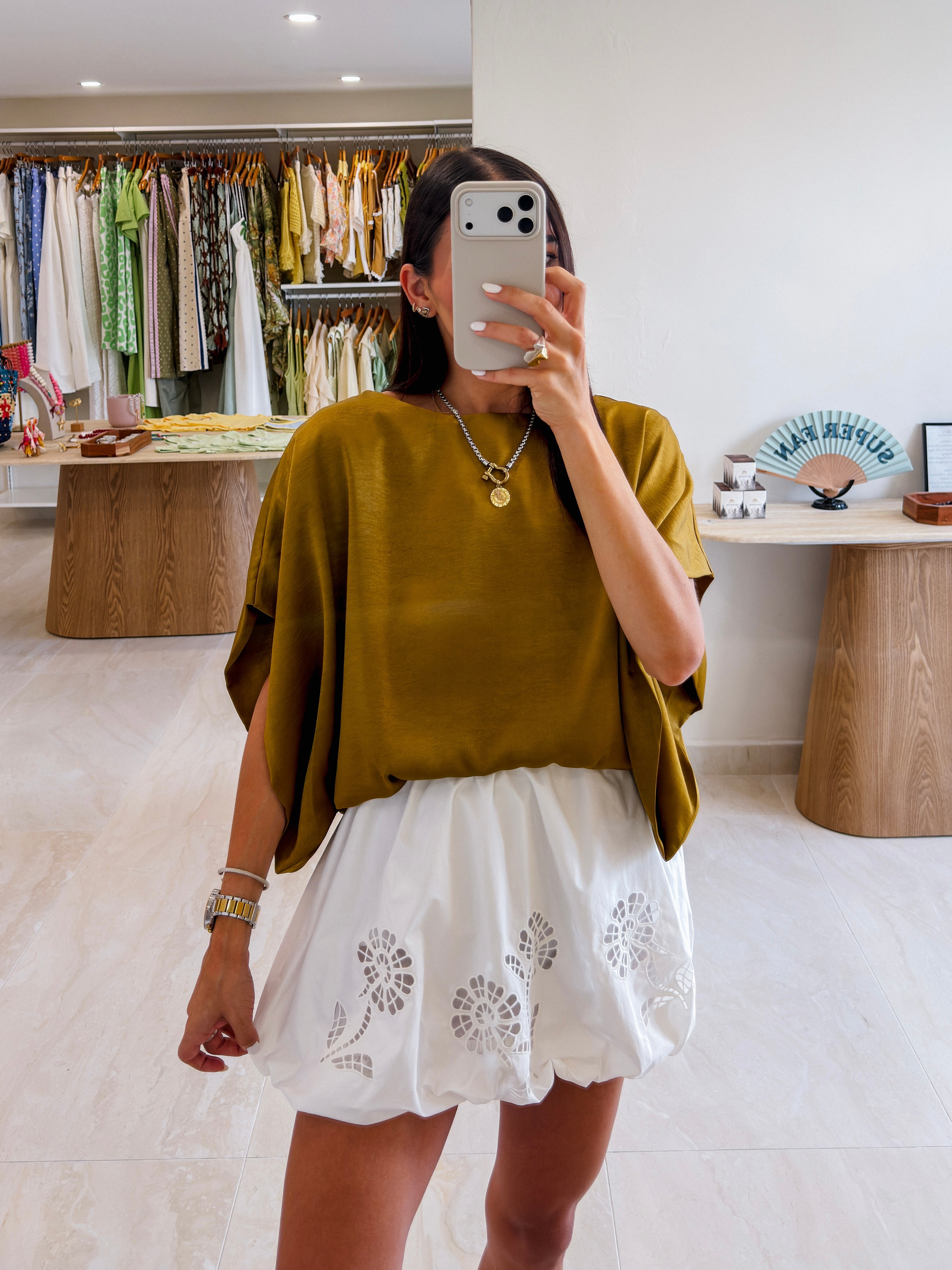 ALISSON WHITE BUBBLE EMBROIDERY SKIRT