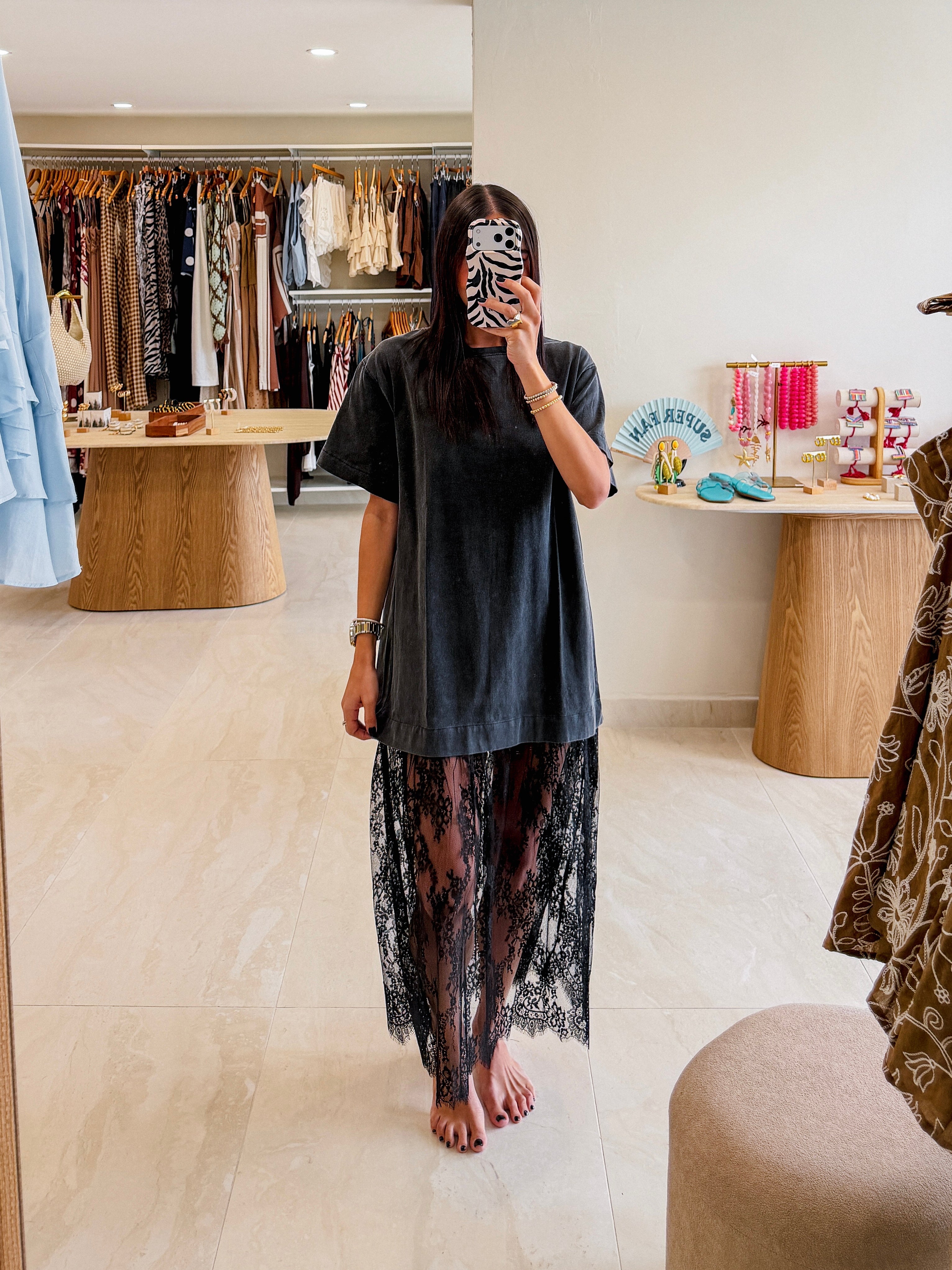 FIORELLA BLACK LACE T-SHIRT DRESS