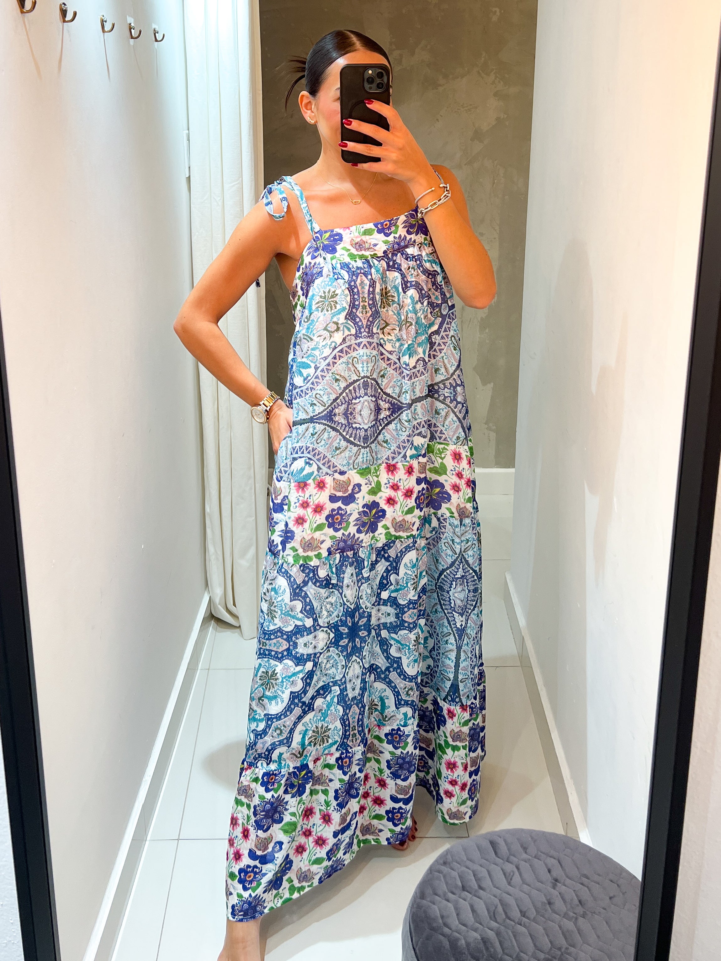 VALENTINA PRINT TIE SHOULDER MAXI DRESS