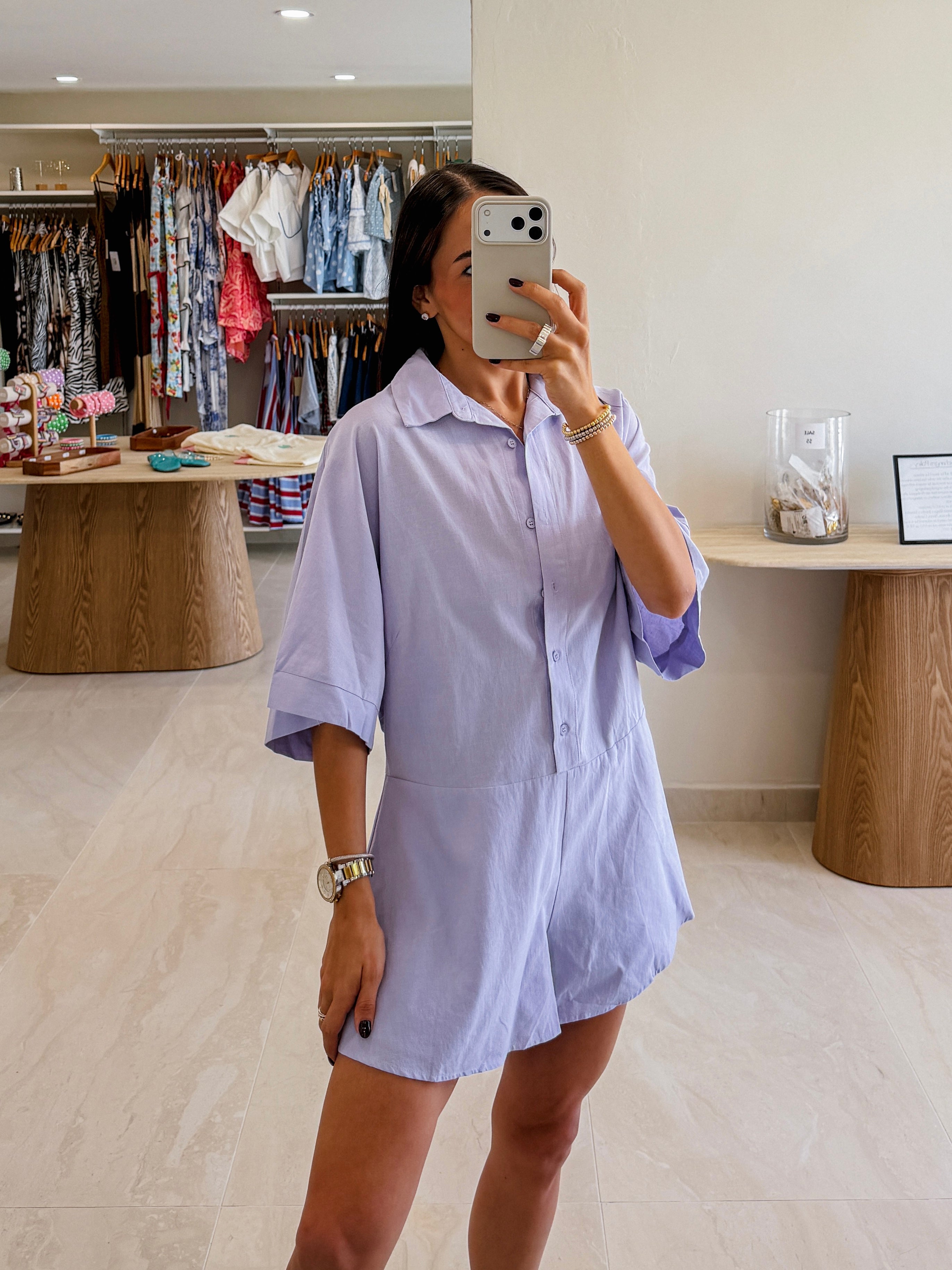 SARAHI COLLARED ROMPER IN LAVENDER BLUE