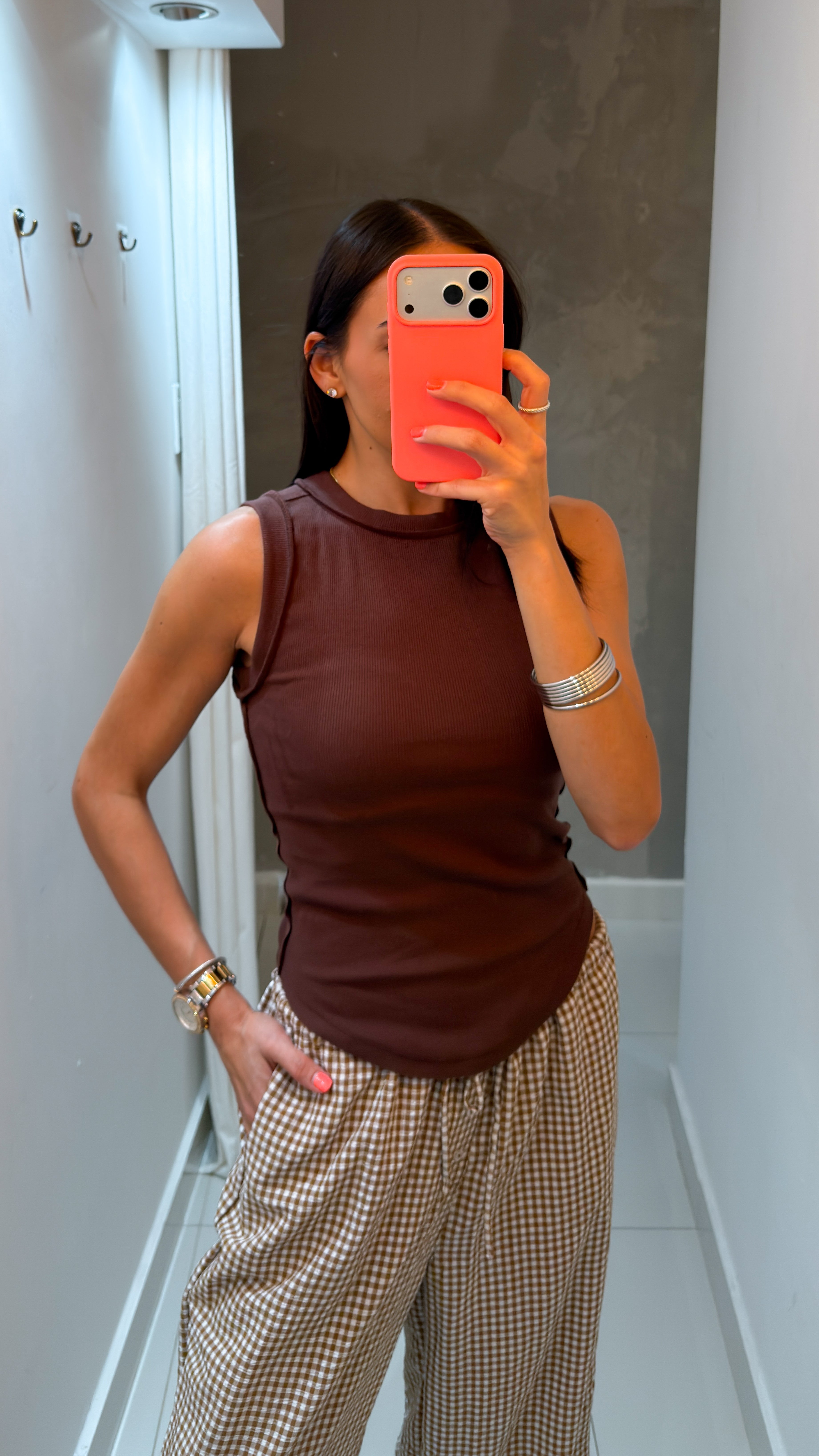CARO KNIT TANK TOP IN BROWN