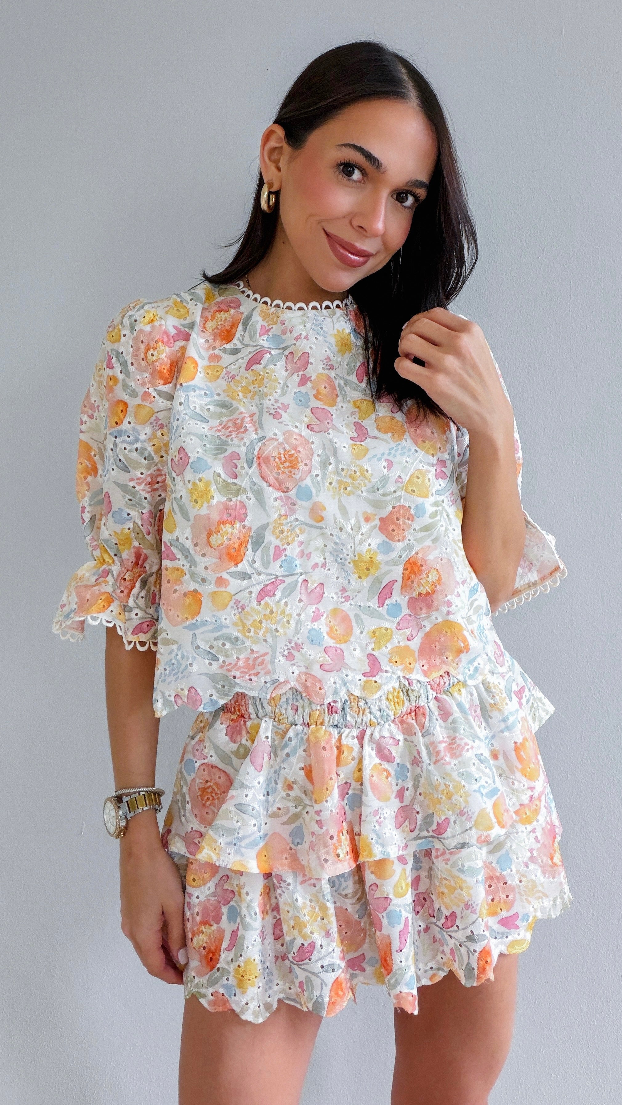 VIVIENNE EYELET FLORAL PRINT SKIRT SET