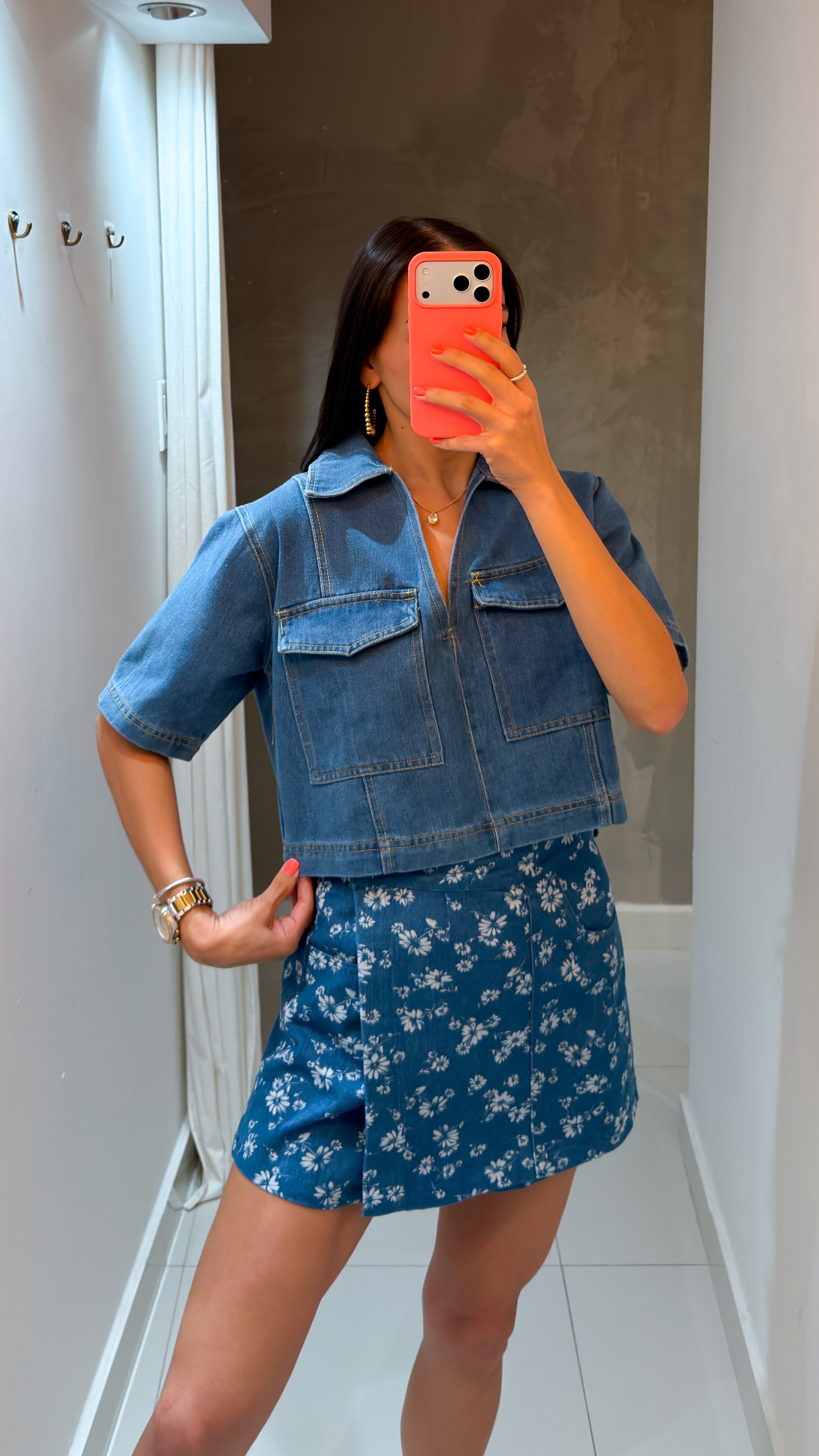 CRISTINA CROP DENIM BOXY TOP