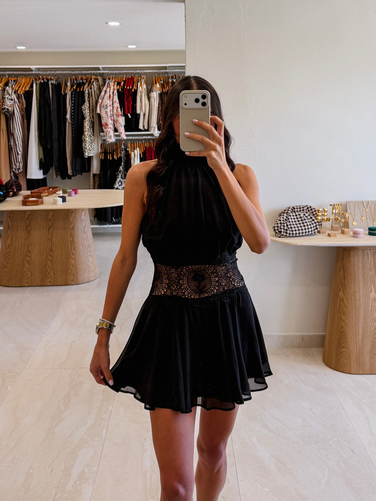 NURIA LACE WAIST HALTER DRESS