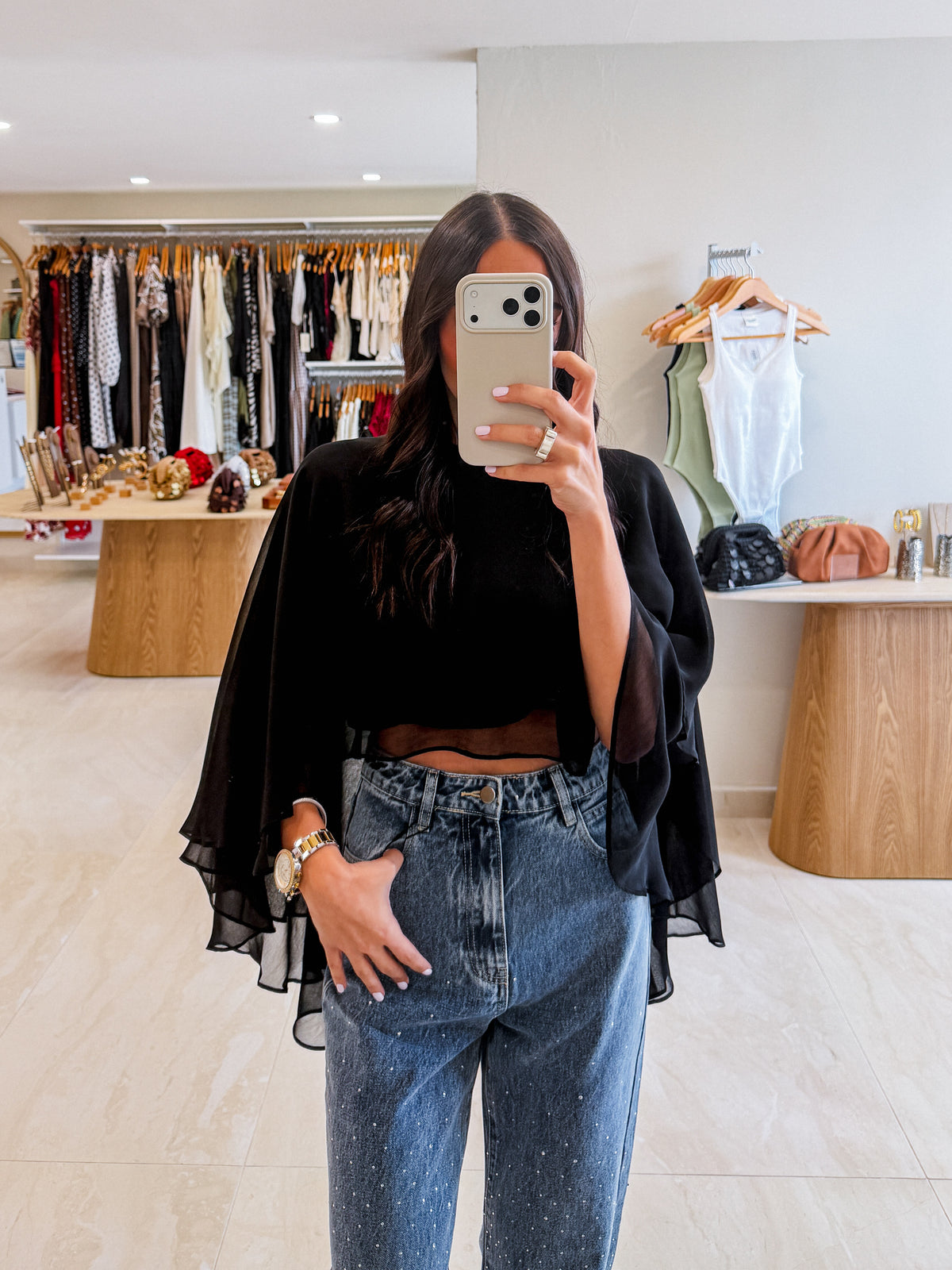 SARINA BLACK CHIFFON CAPE