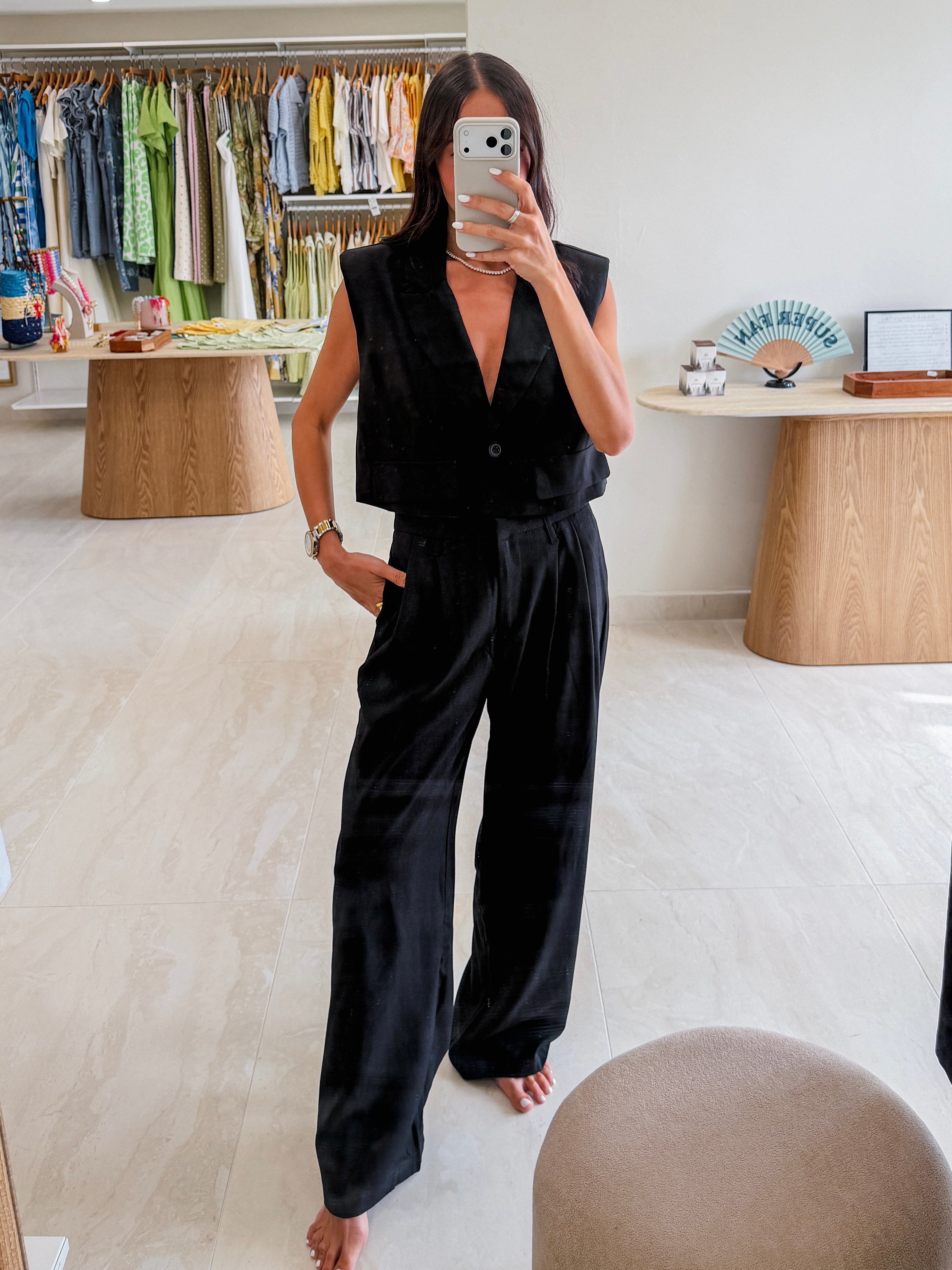 ZHAMIRA BLACK CROP VEST SET