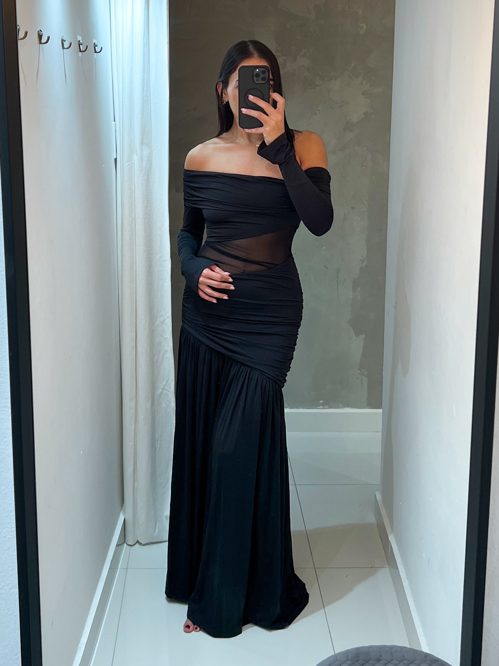 SOLANGE OFF SHOULDER RUCHED DRESS