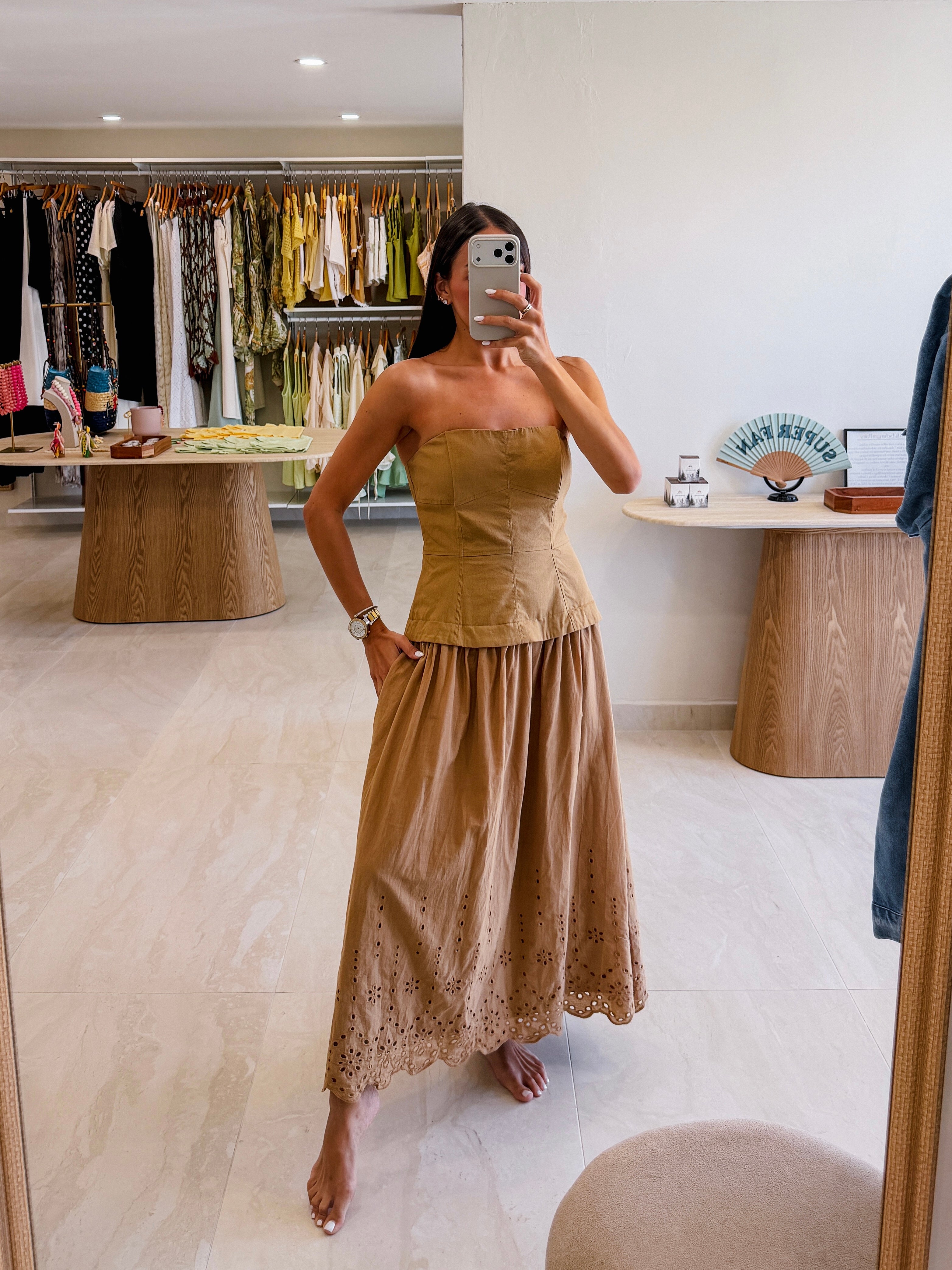 NADIA MILK COFFEE SCALLOP HEM DRESS