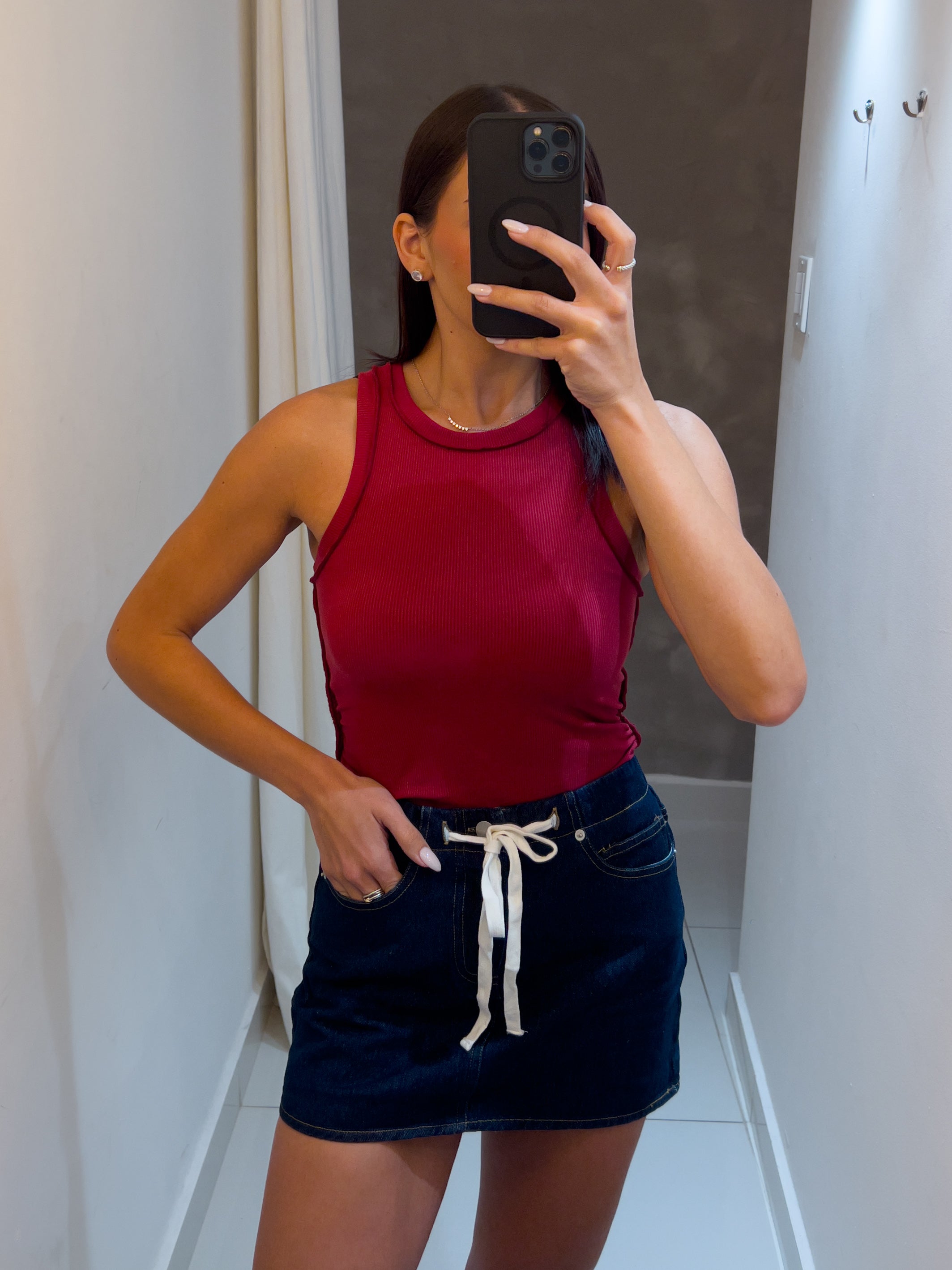 ROXANNE RIBBED BURGUNDY TANK