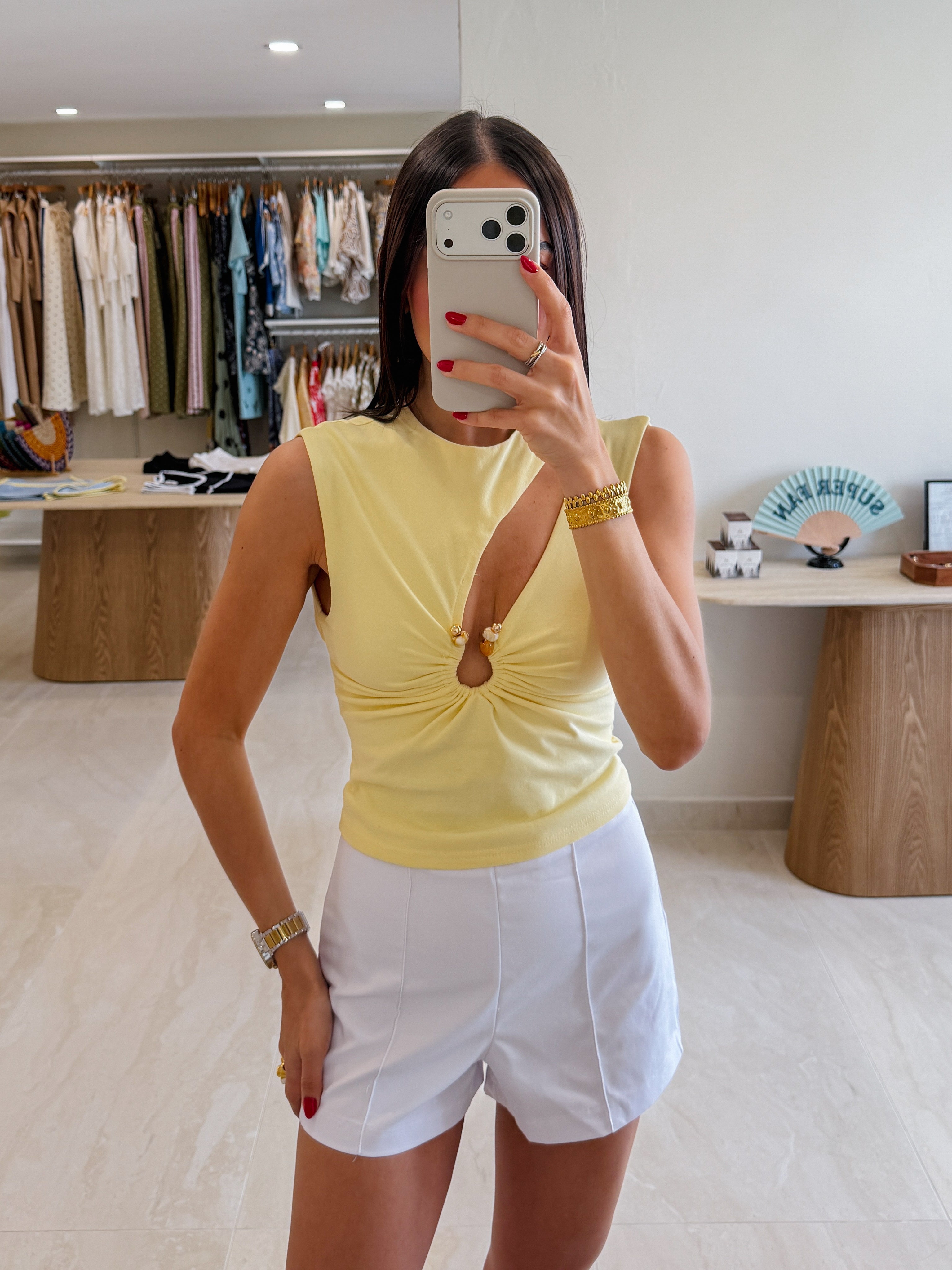 ARIELLA BUTTER YELLOW CUT OUT TOP