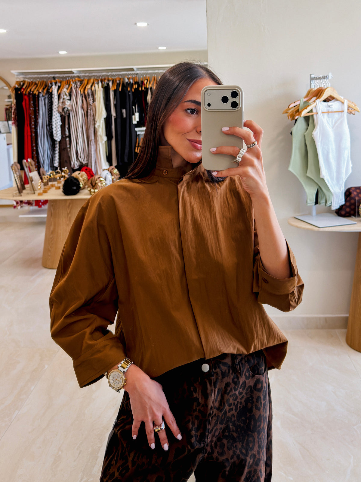 GIO MOCHA PUFF SLEEVE SHIRT