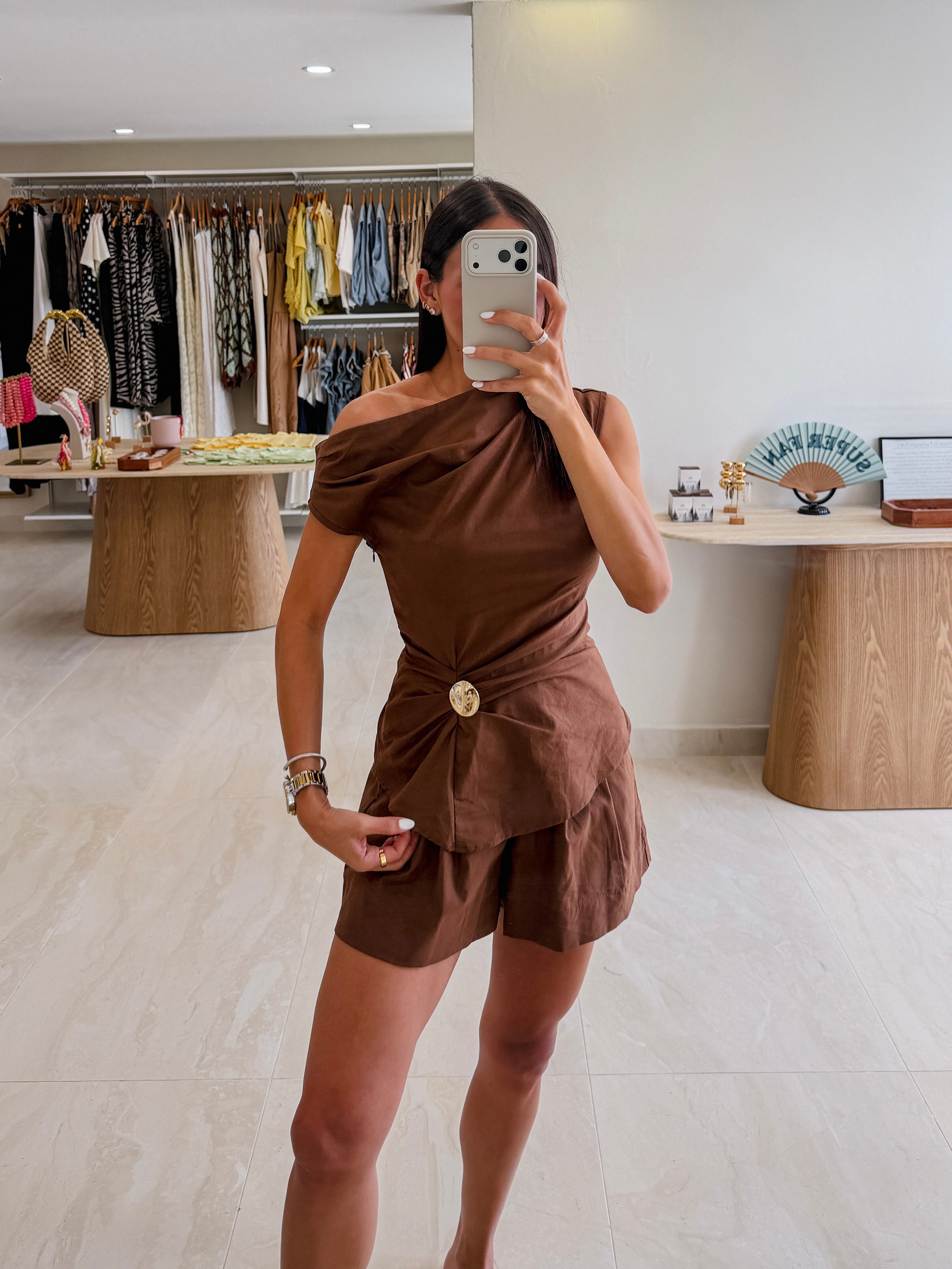 LEAH BROWN LINEN SHORT SET