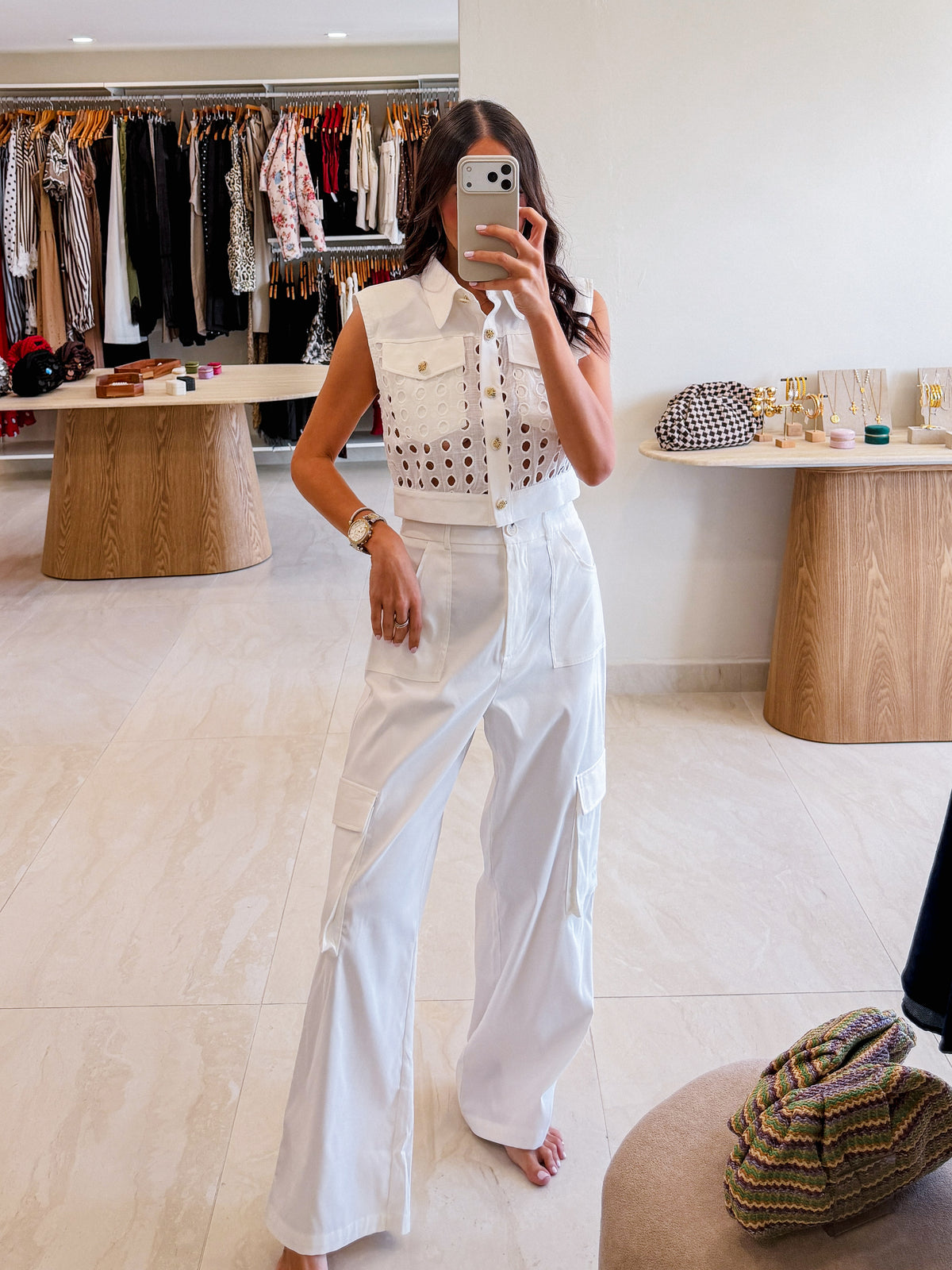 SARI WHITE EYELET TOP PANTS SET