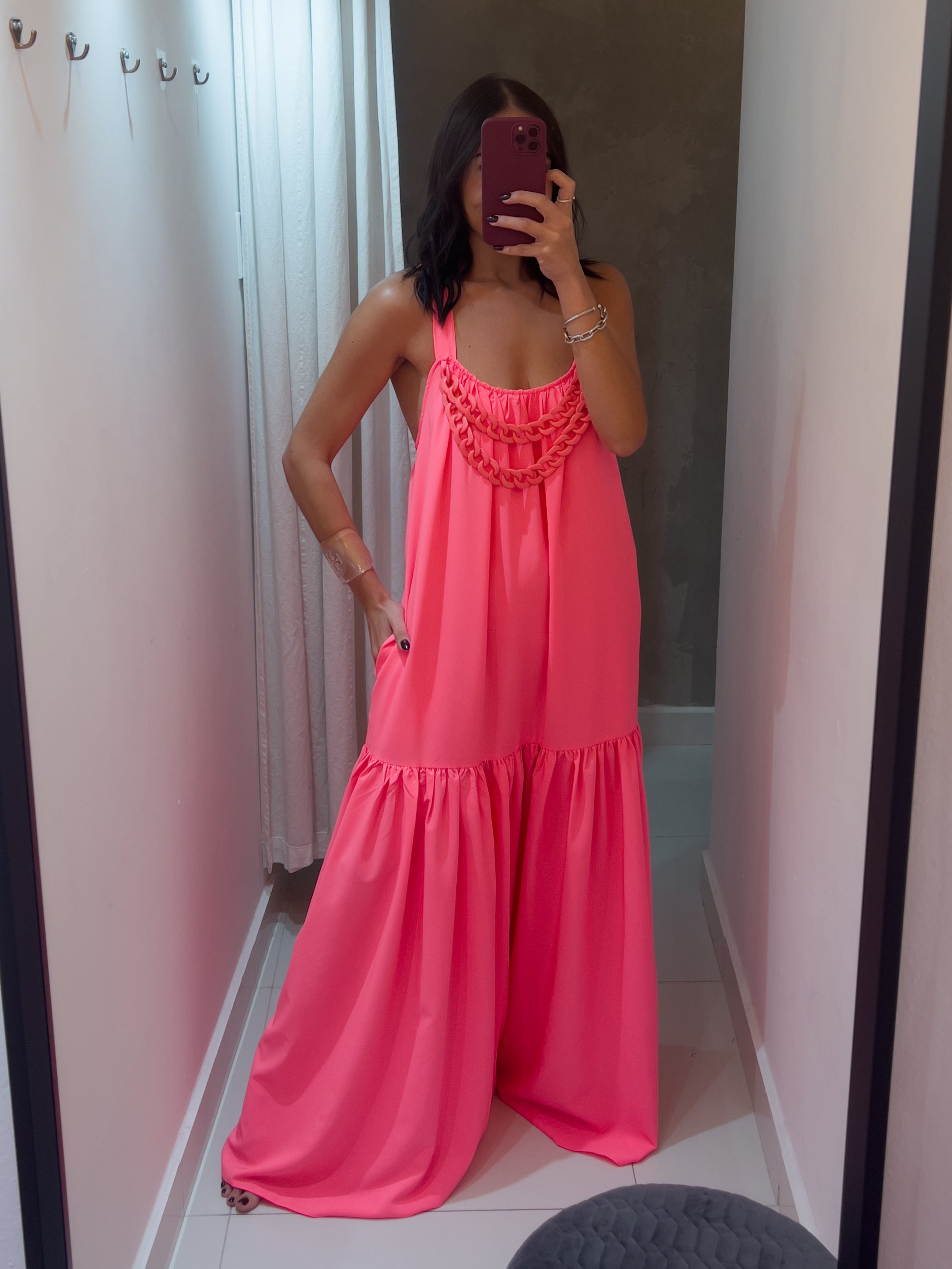 MARIETTA NEON PINK CHAIN MAXI DRESS