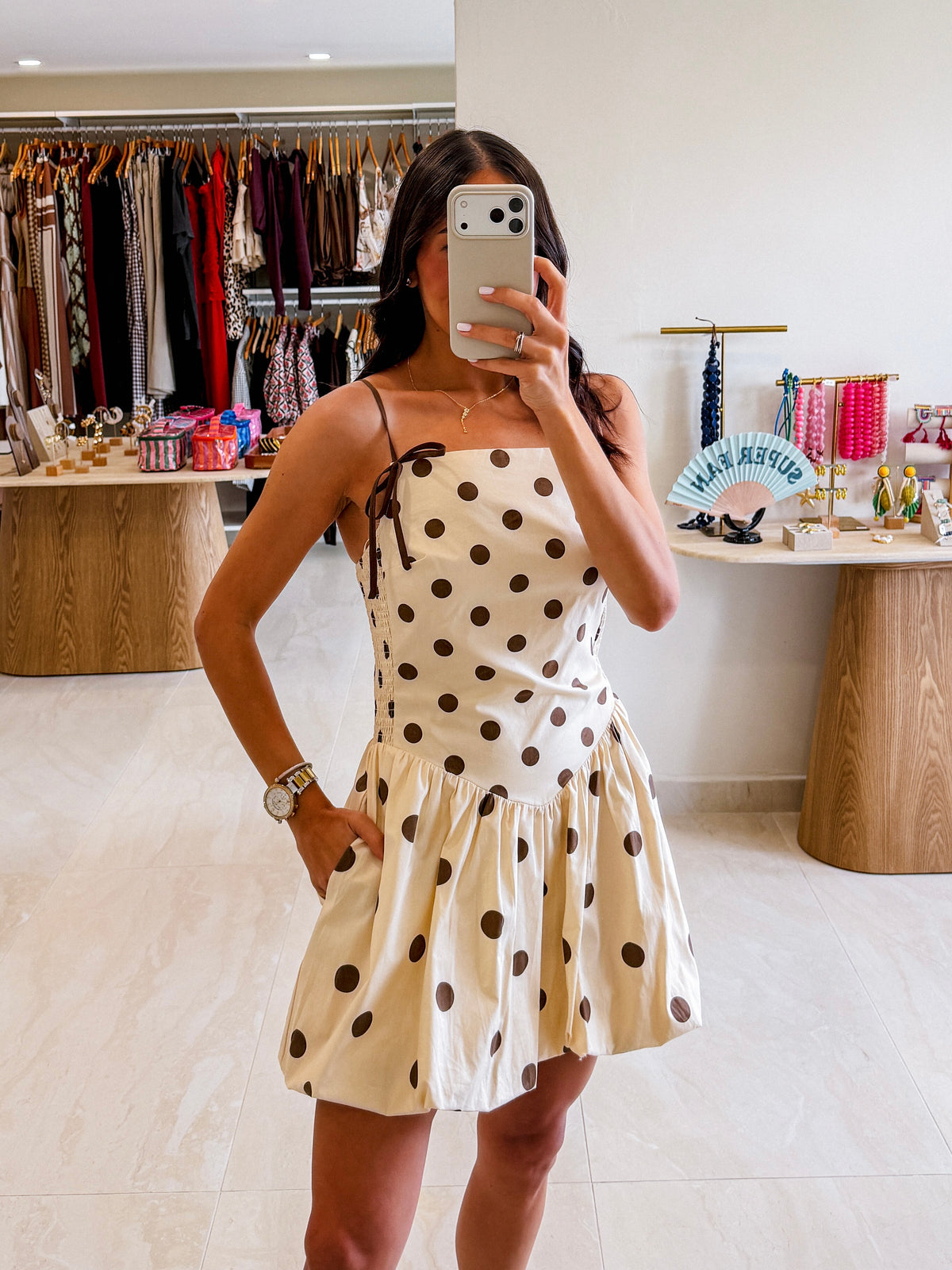 SAMANTHA POLKA DOT BUBBLE HEM DRESS