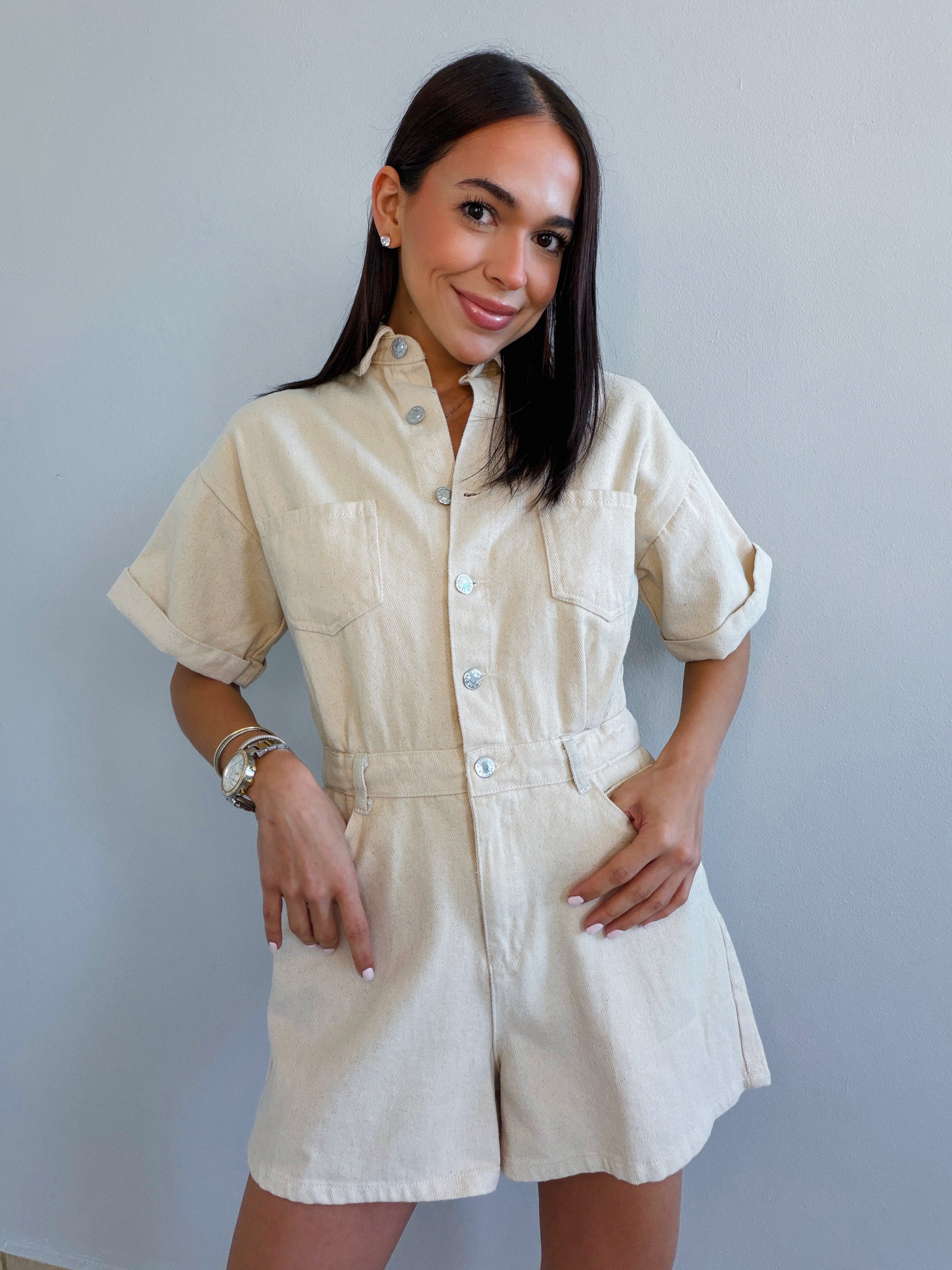 INELLI DENIM ROMPER IN IVORY