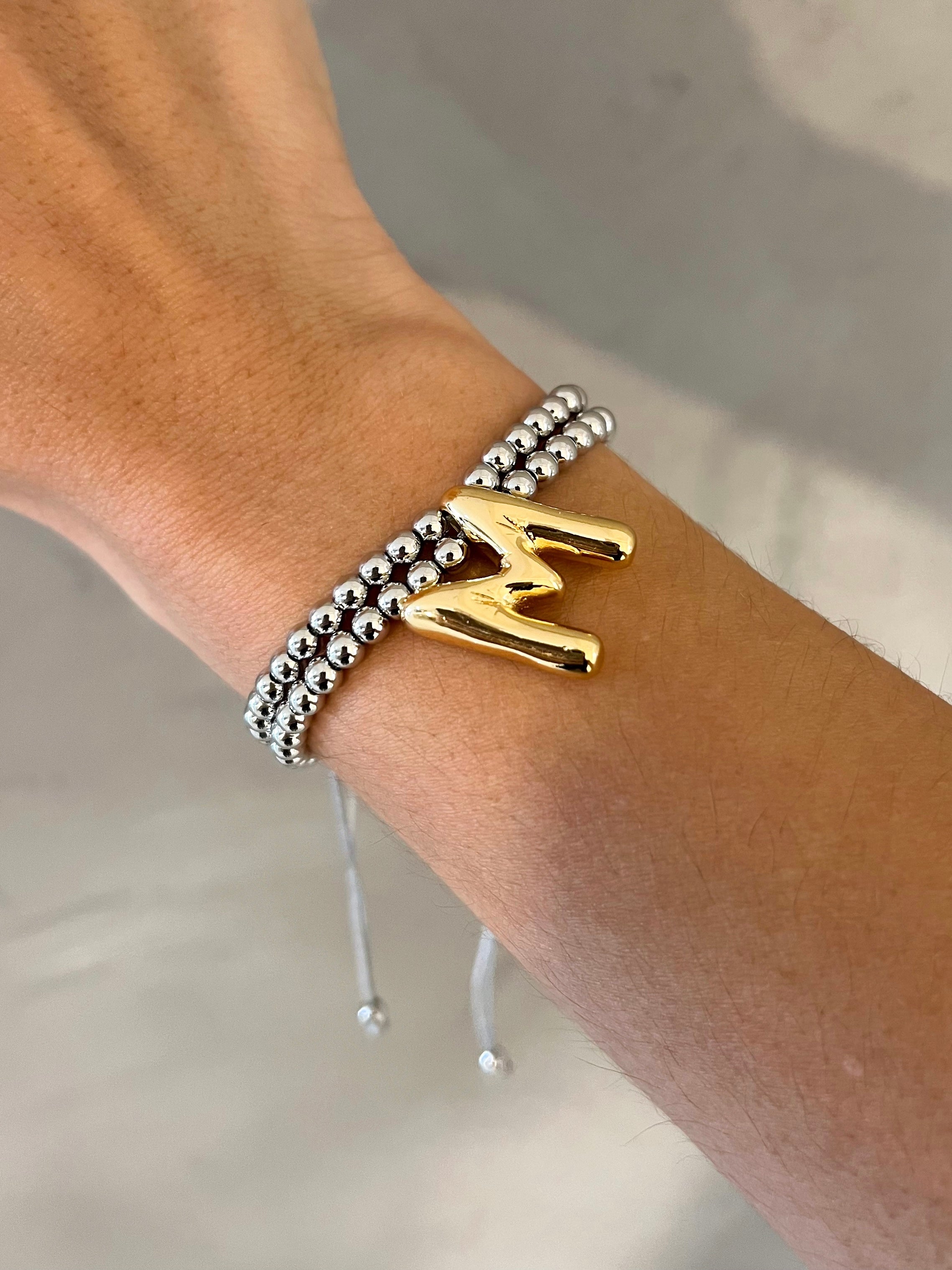 MARISSA TWO TONE BUBBLE INITIAL BRACELET