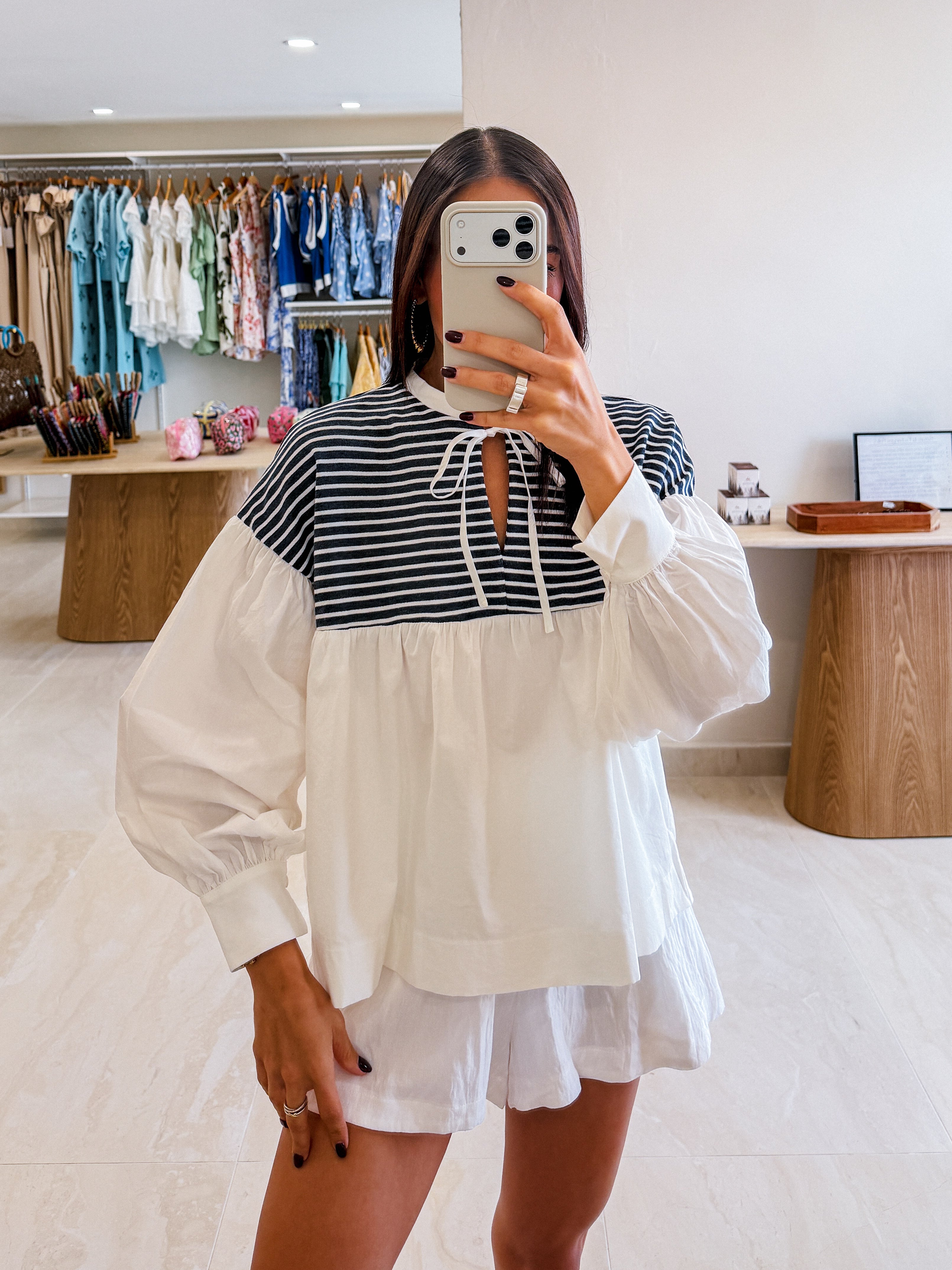 ELLIE YORK DETAIL LONG SLEEVE TOP IN NAVY