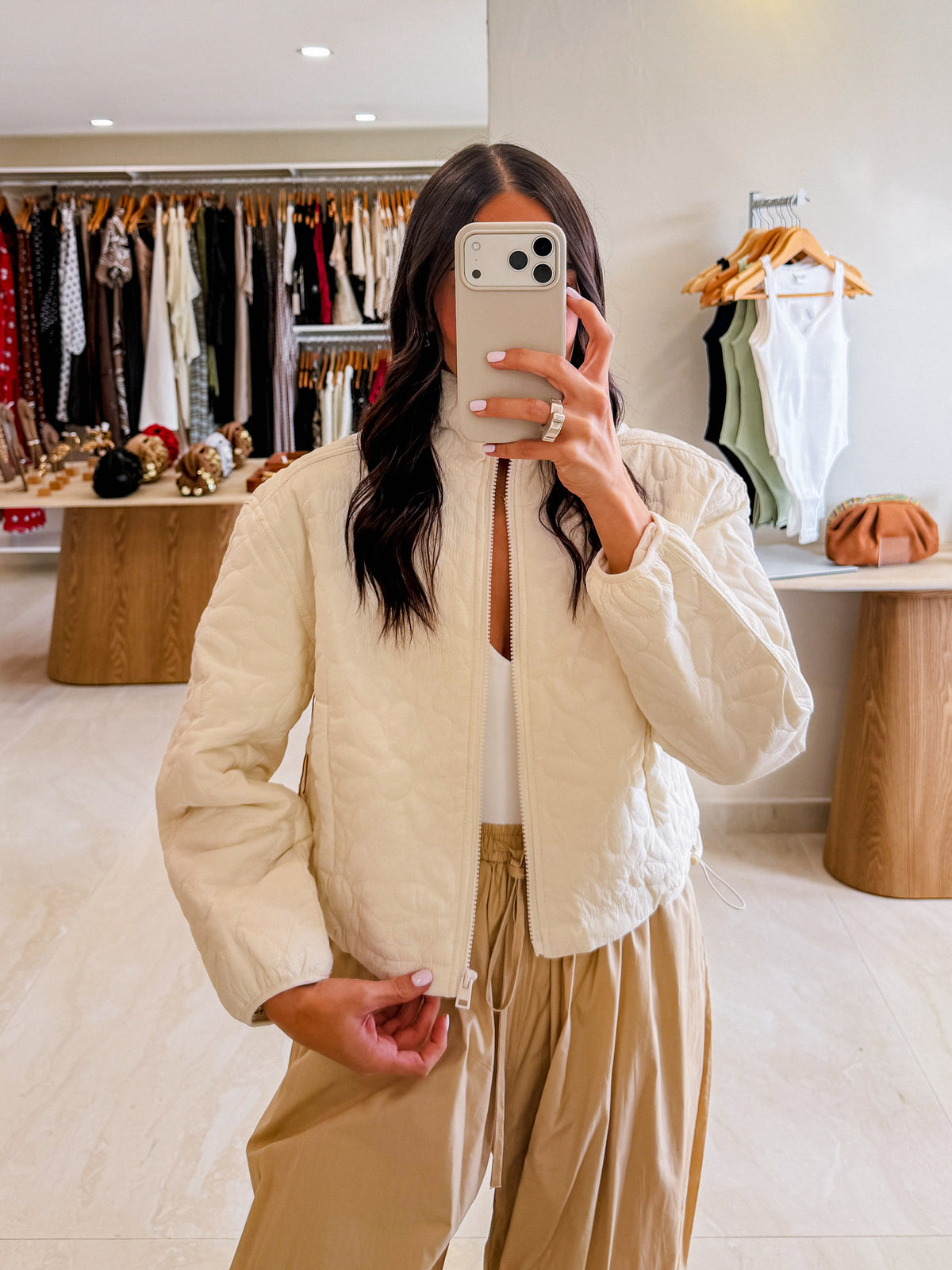 SARI OFF WHITE FLORAL PADDED JACKET