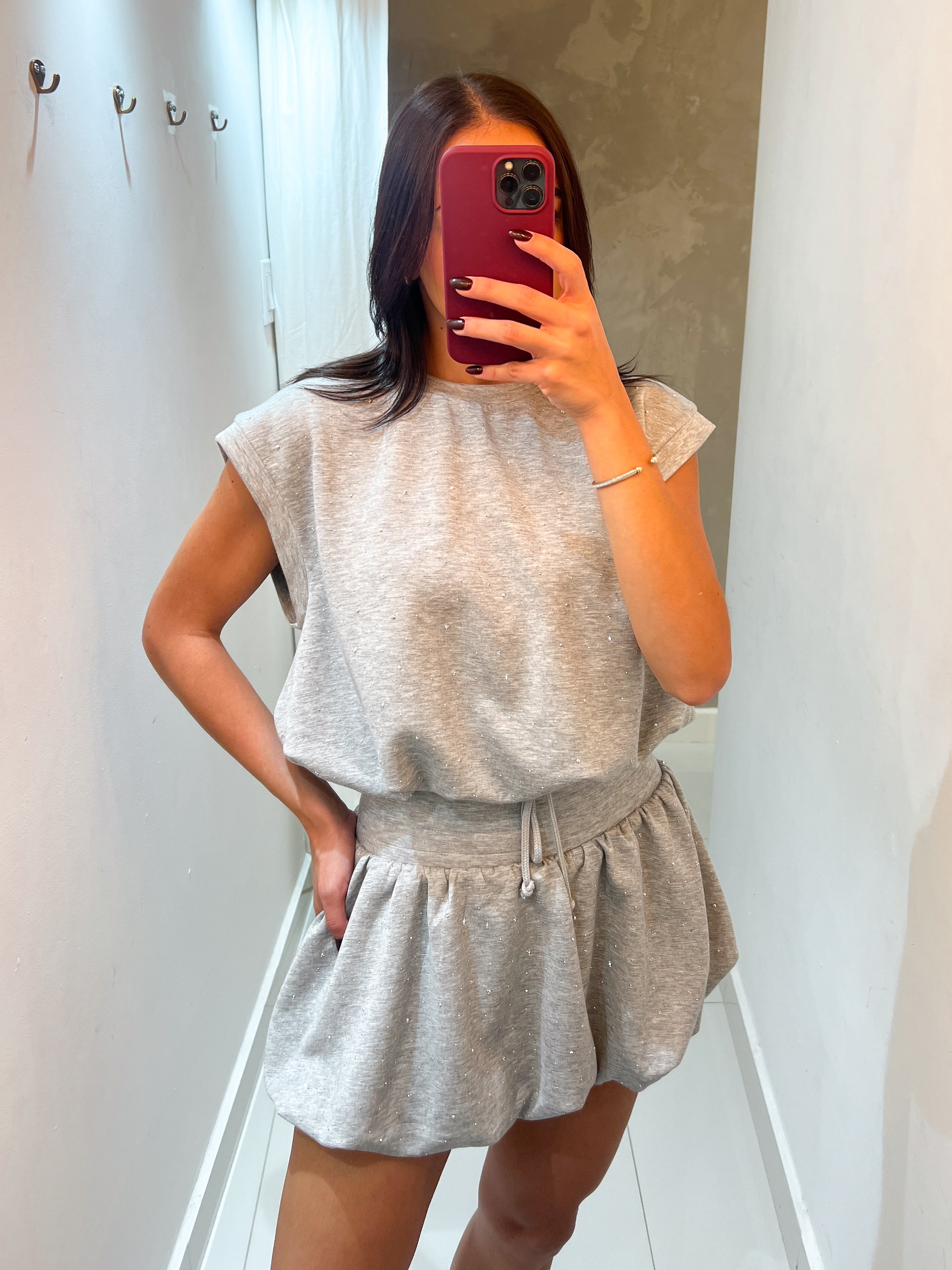 ICON BUBBLE SKIRT BLING SET IN HEATHER GREY