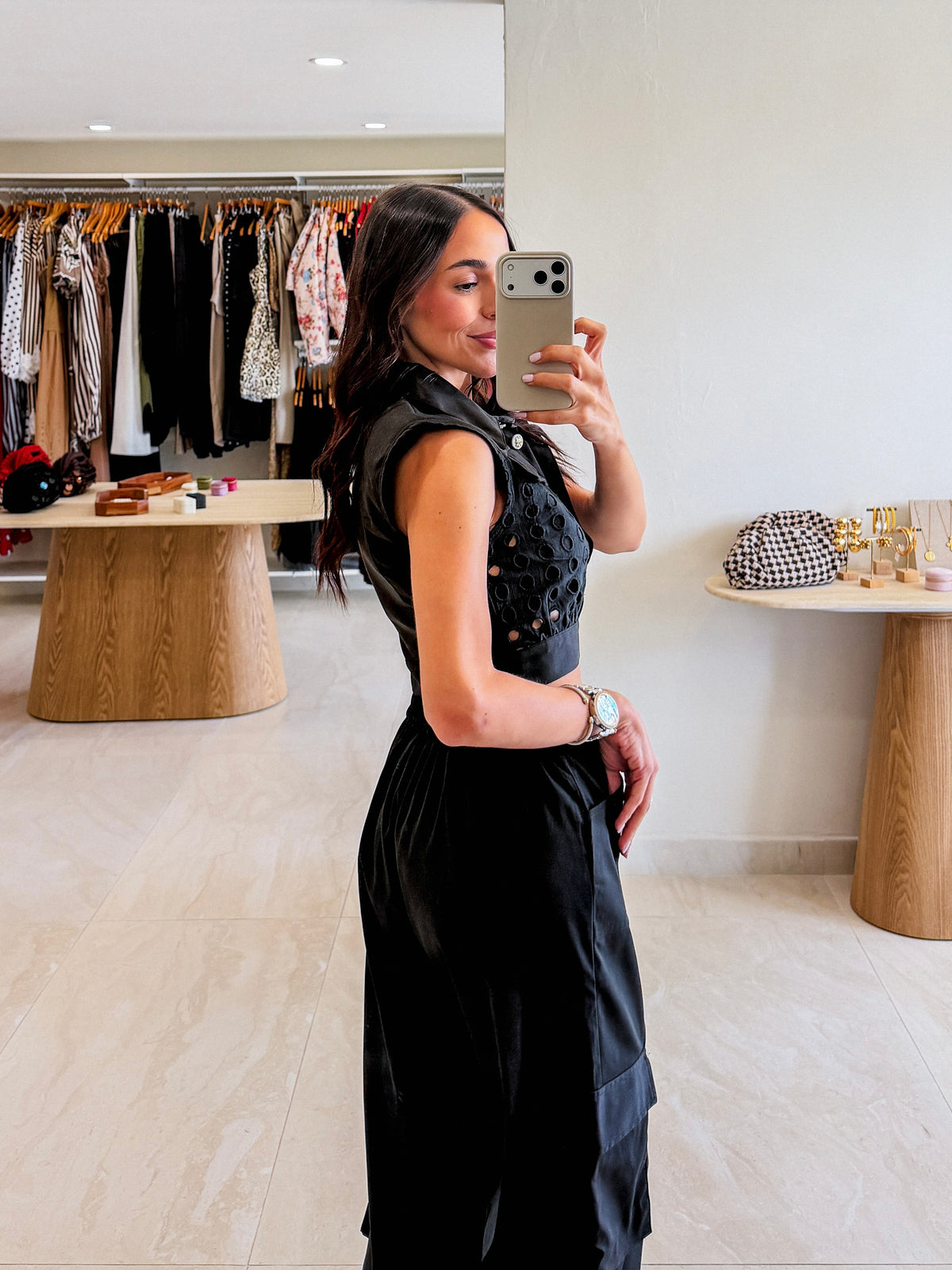 SARI BLACK EYELET TOP PANTS SET