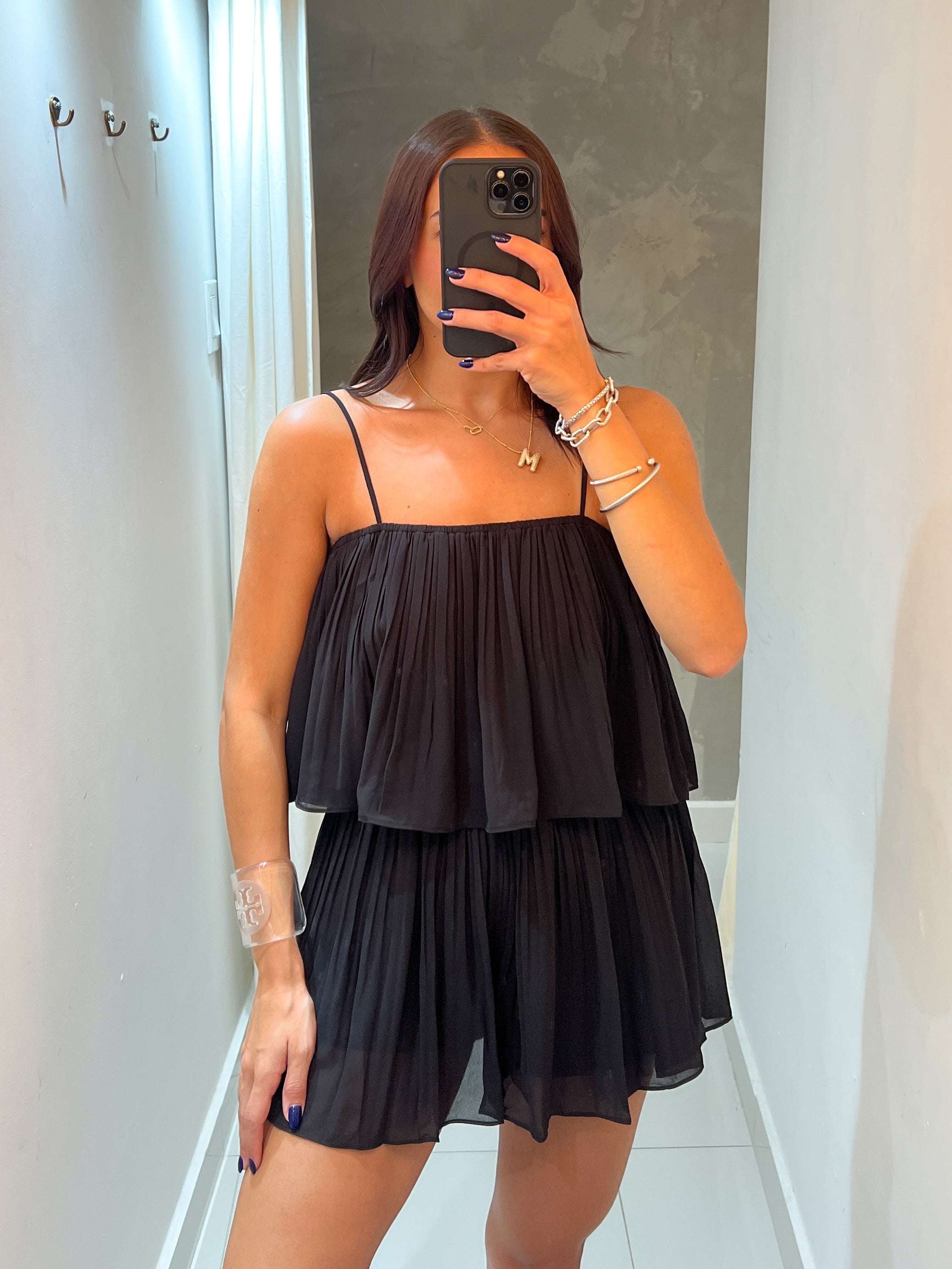 MARCELA PLEATED BLACK ROMPER