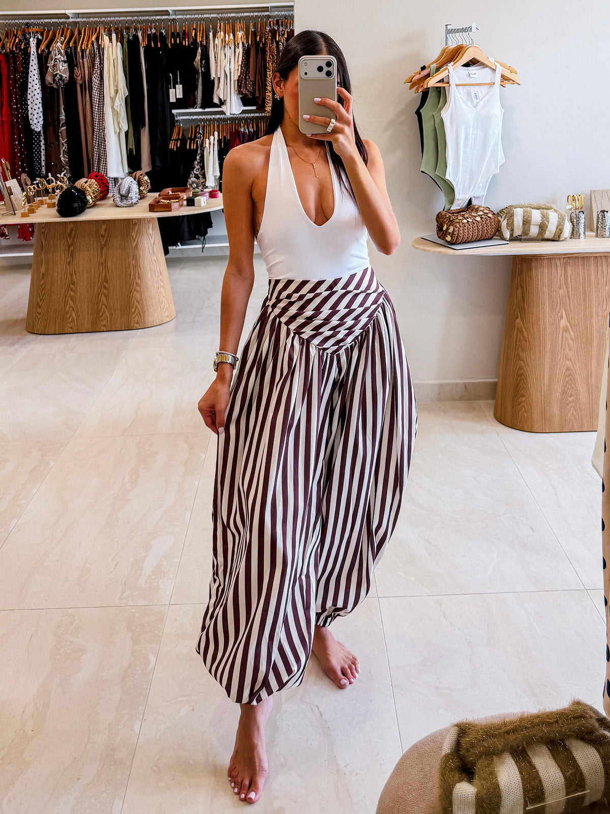 HAILEY IVORY/BURGUNDY JOGGERS