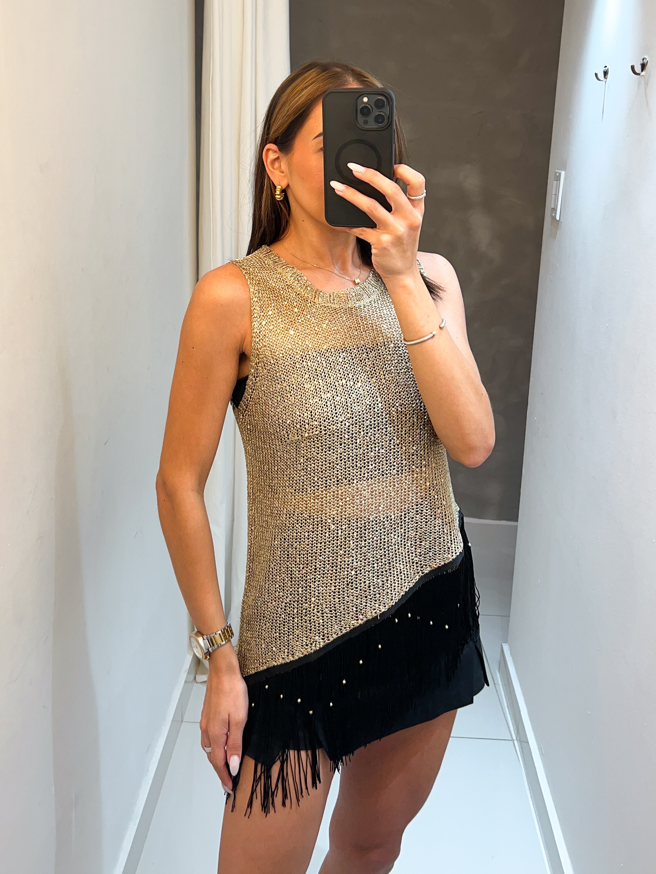 LILLY SEQUIN KNIT TOP IN BRONZE