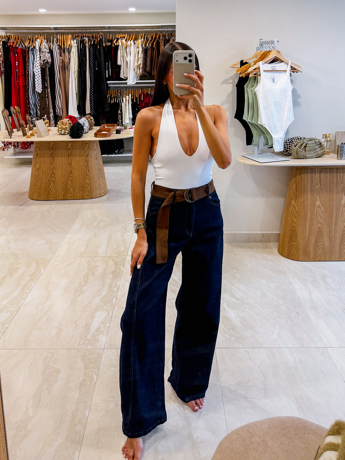 MICHELLE BELTED DARK DENIM JEANS
